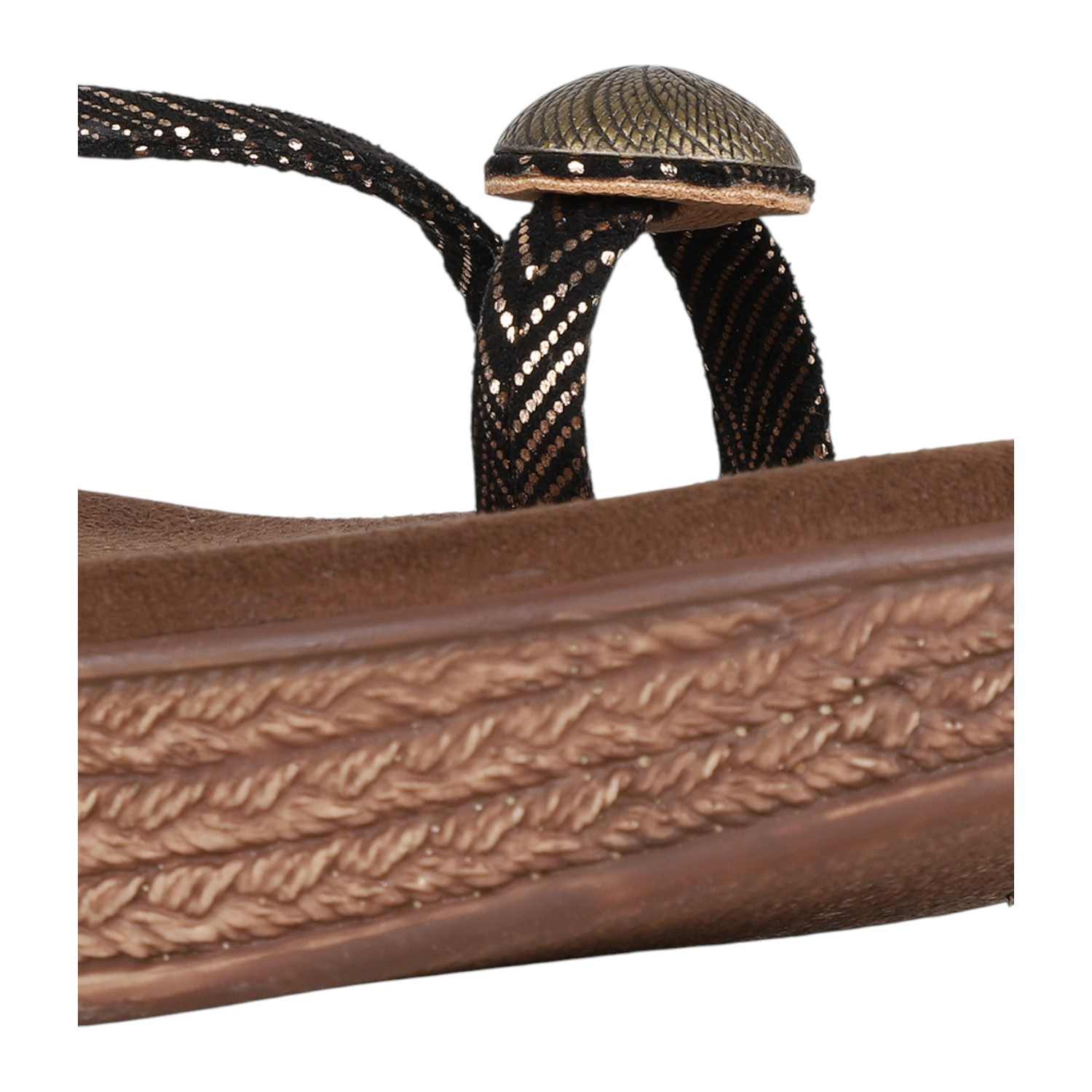 Women Bronze & Black Metallic Wedge Thong Sandals