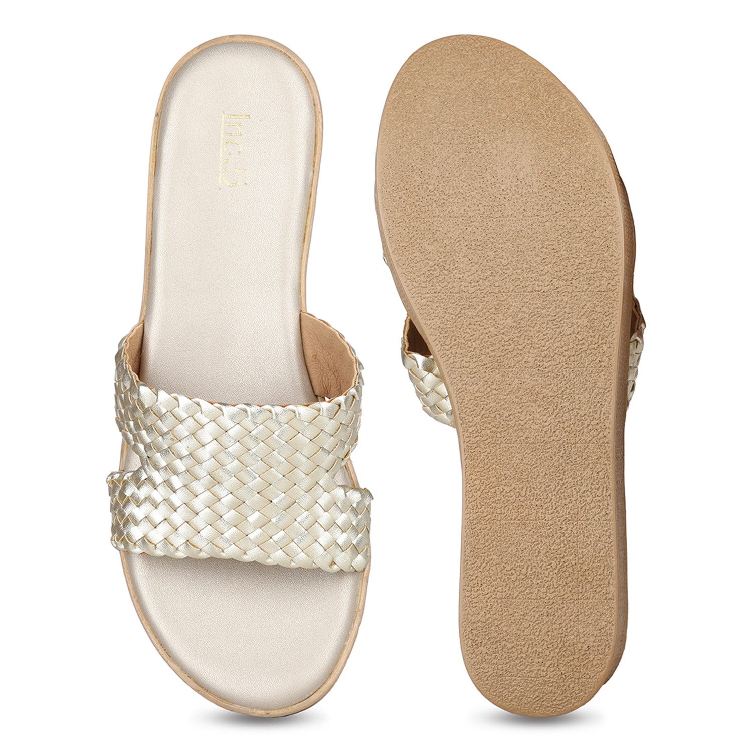 Inc.5 Women Golden Ethnic Solid Round Toe Wedges