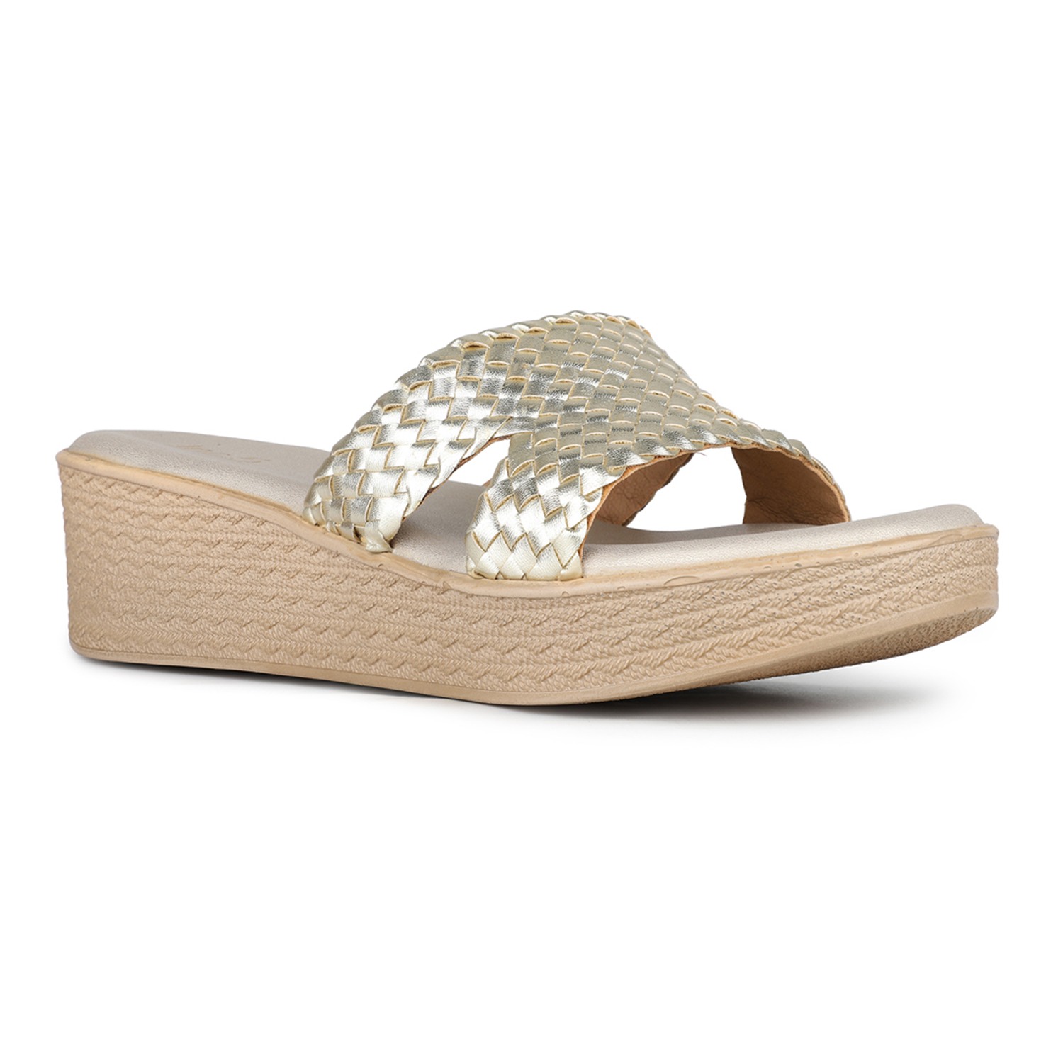 Inc.5 Women Golden Ethnic Solid Round Toe Wedges