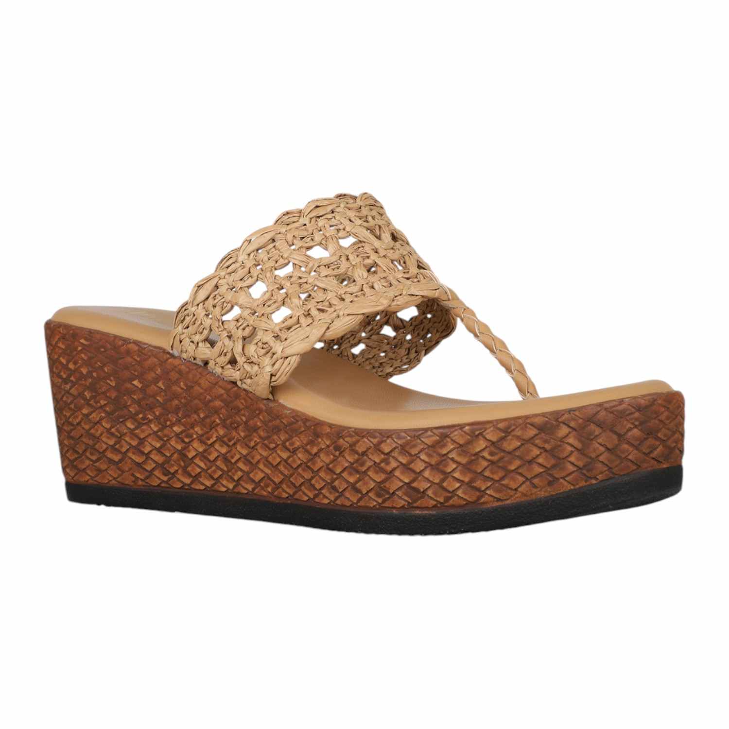 Inc.5 | Women Beige Woven Raffia Wedge Thong Sandals|0