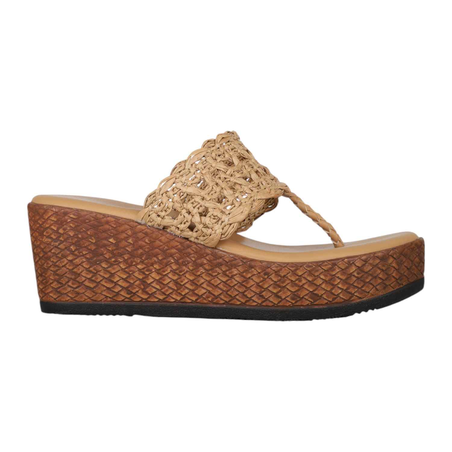 Inc.5 | Women Beige Woven Raffia Wedge Thong Sandals|2