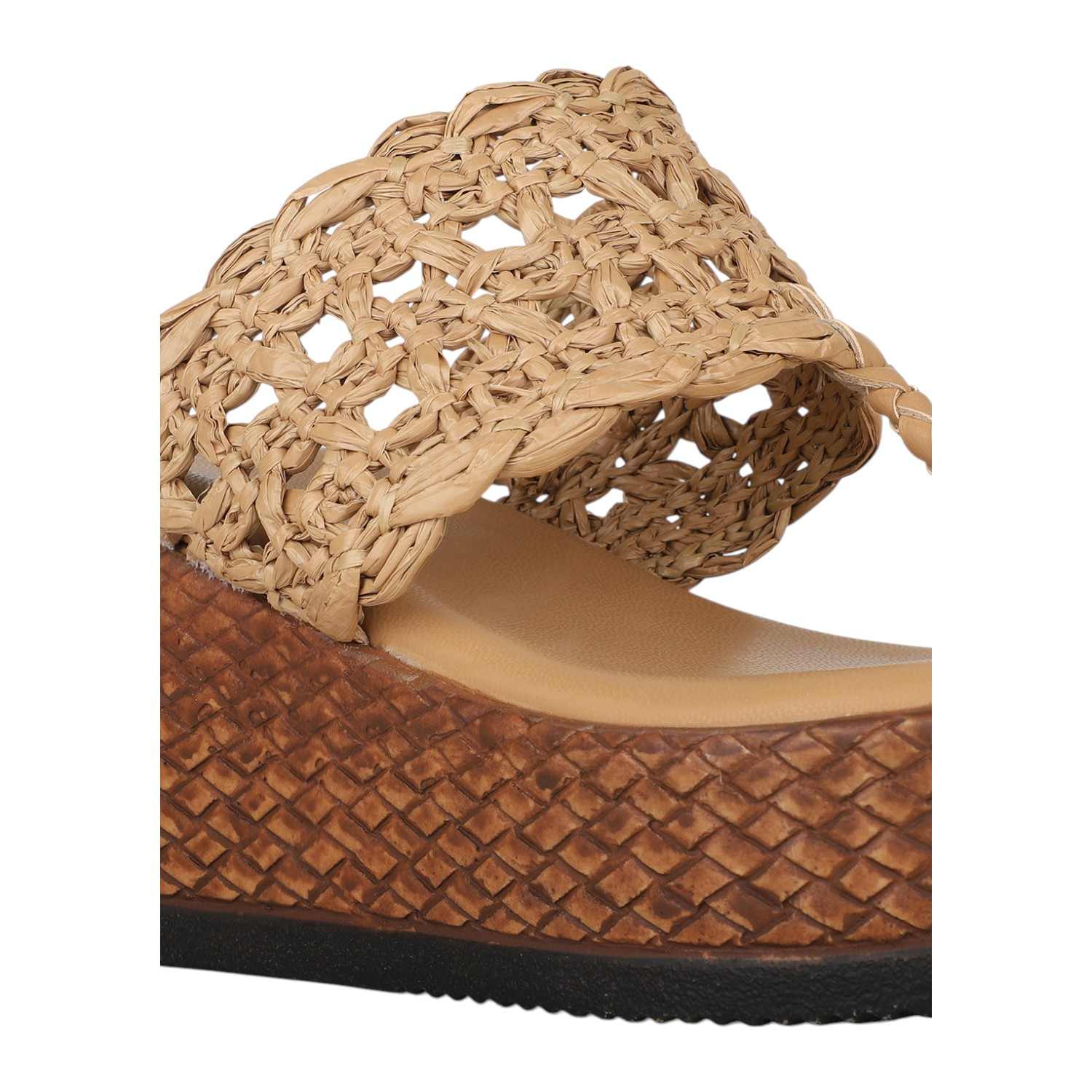 Inc.5 | Women Beige Woven Raffia Wedge Thong Sandals|4