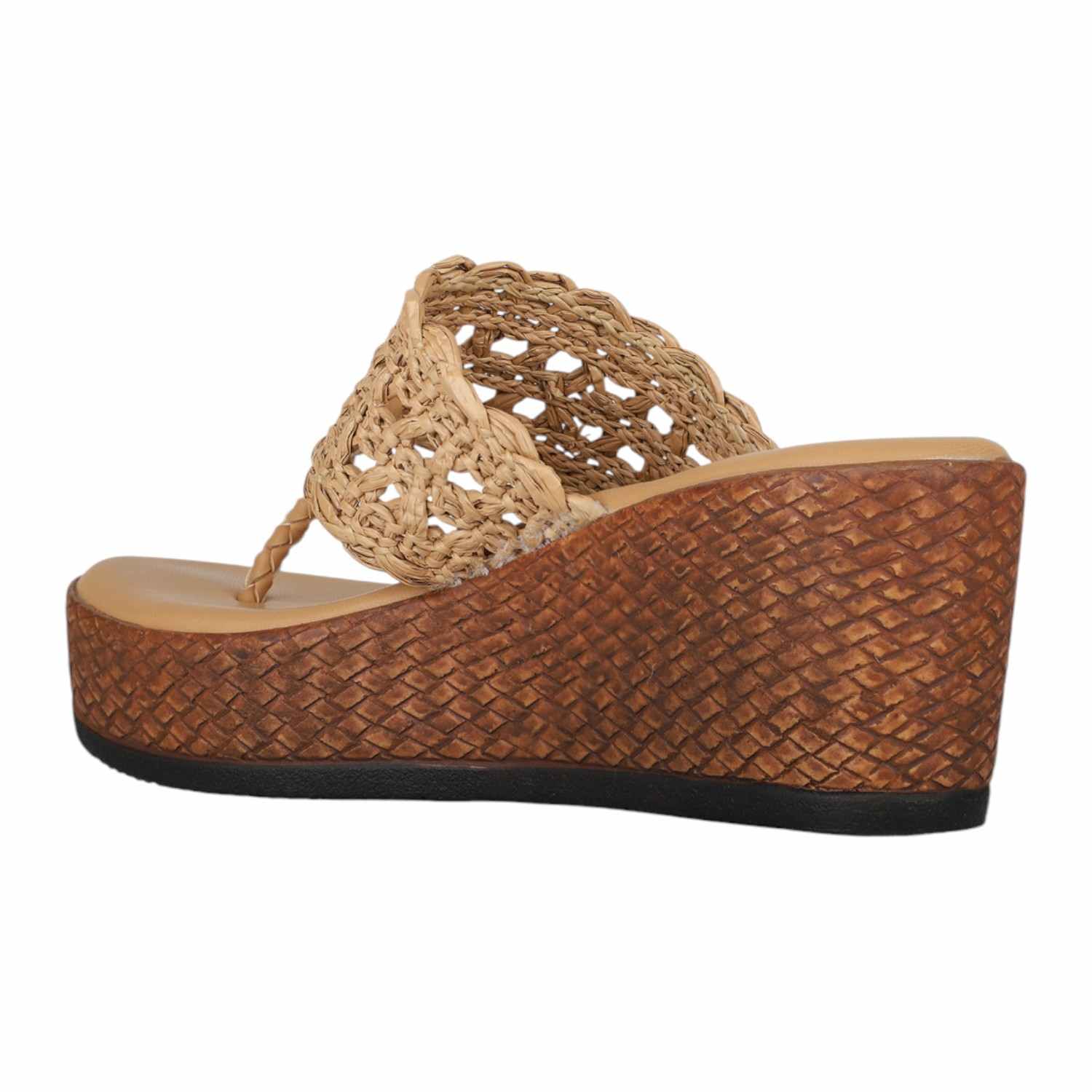 Inc.5 | Women Beige Woven Raffia Wedge Thong Sandals|1