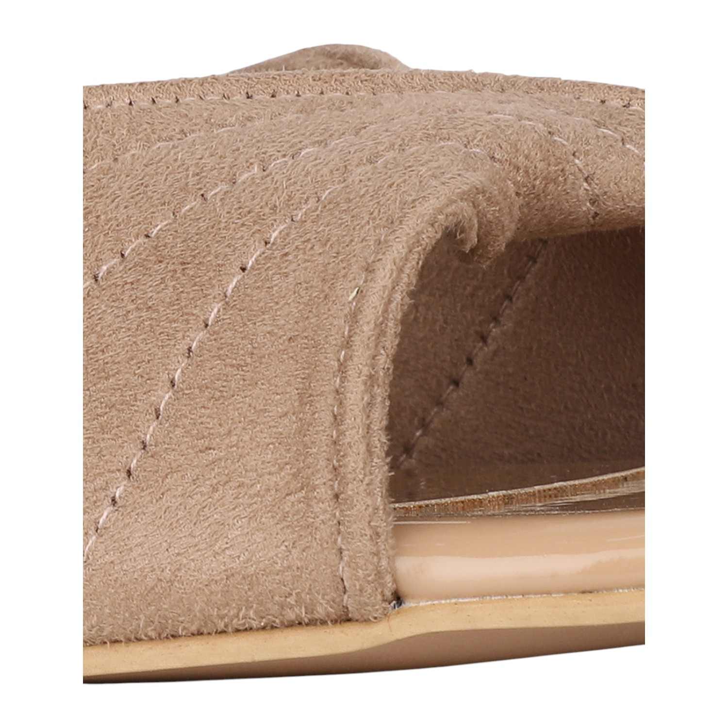 Women Beige Quilted Strap Slides with Sculptural Spherical Heel