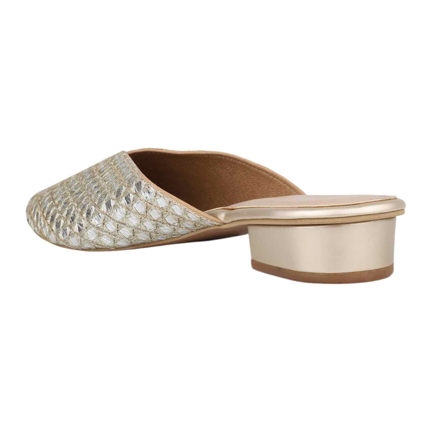 Women Gold Embellished Mirror Work Mules