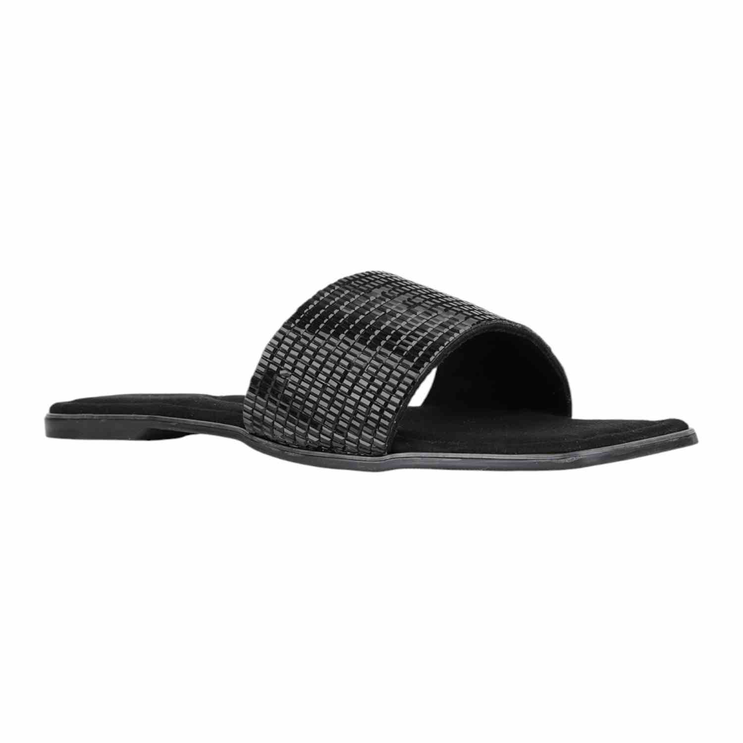Women Black Padded Textured Slide Sandals