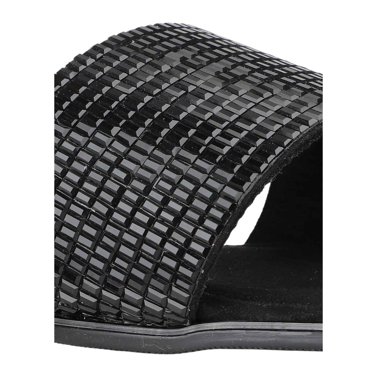 Women Black Padded Textured Slide Sandals