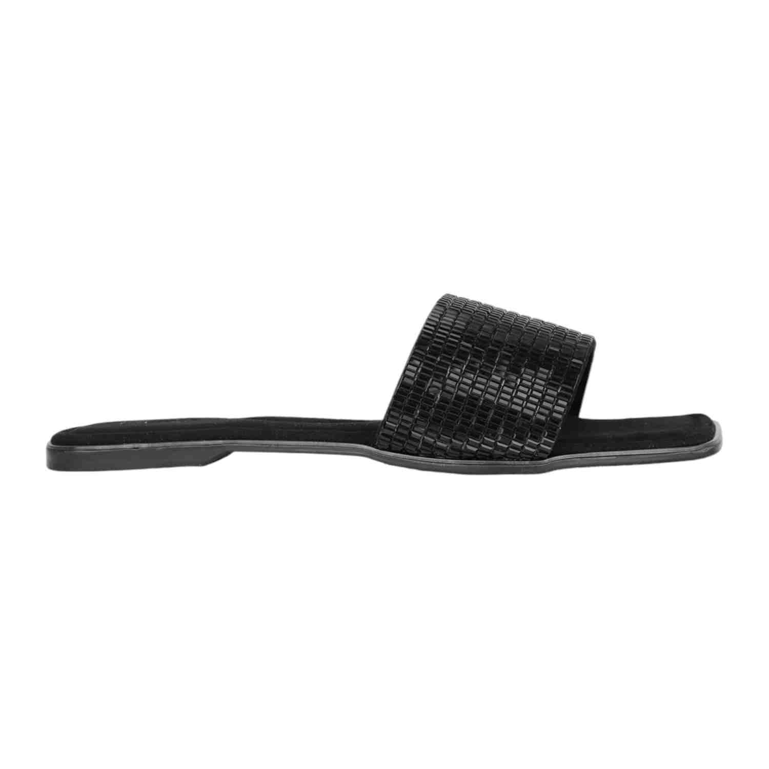 Women Black Padded Textured Slide Sandals