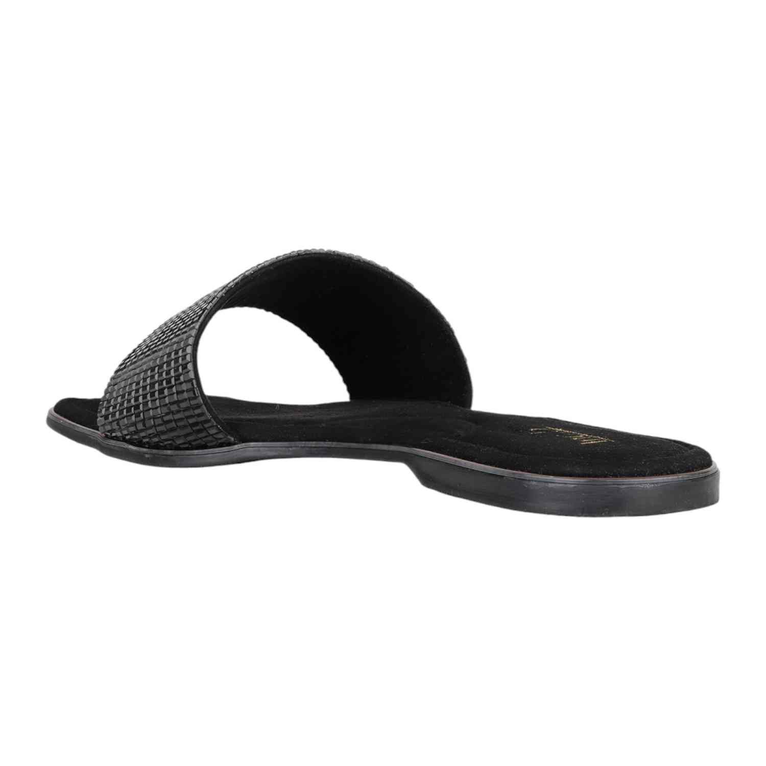 Women Black Padded Textured Slide Sandals