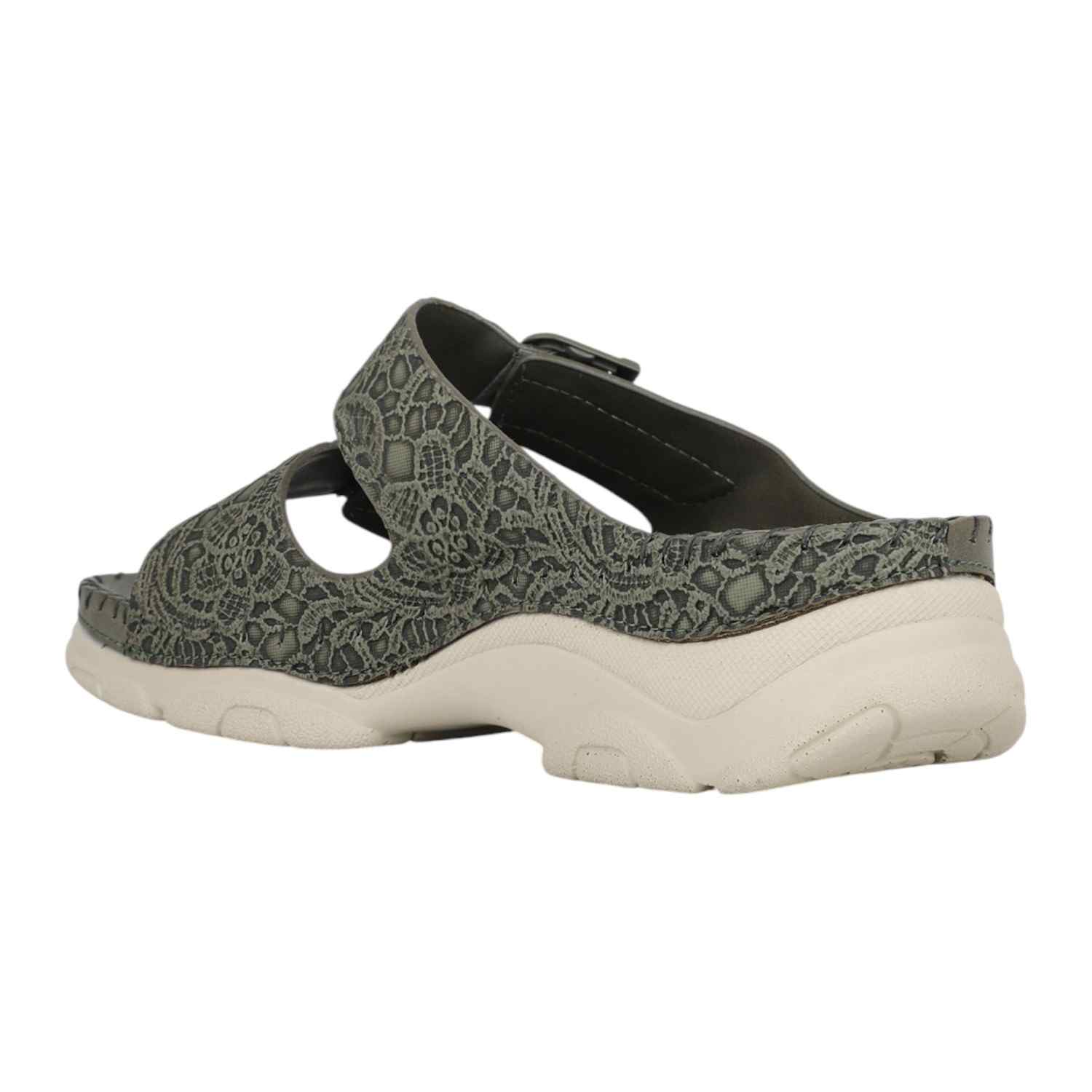 Women Green Dual Buckle Strap Comfort Slides