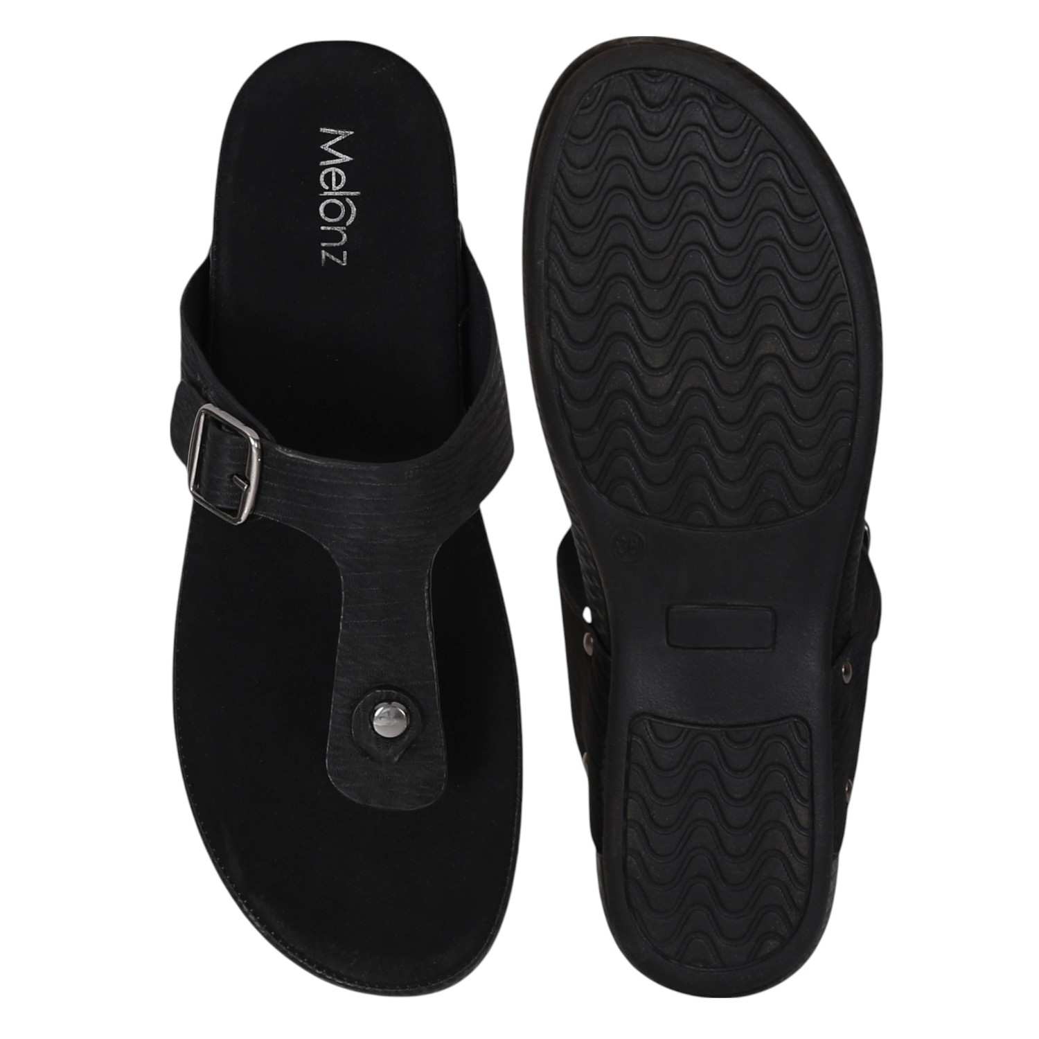 Women Black Buckle Slip on Sandals