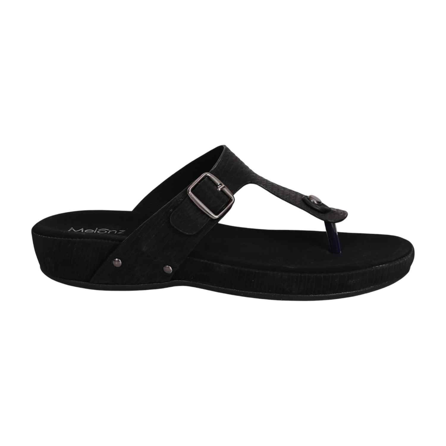 Women Black Buckle Slip on Sandals