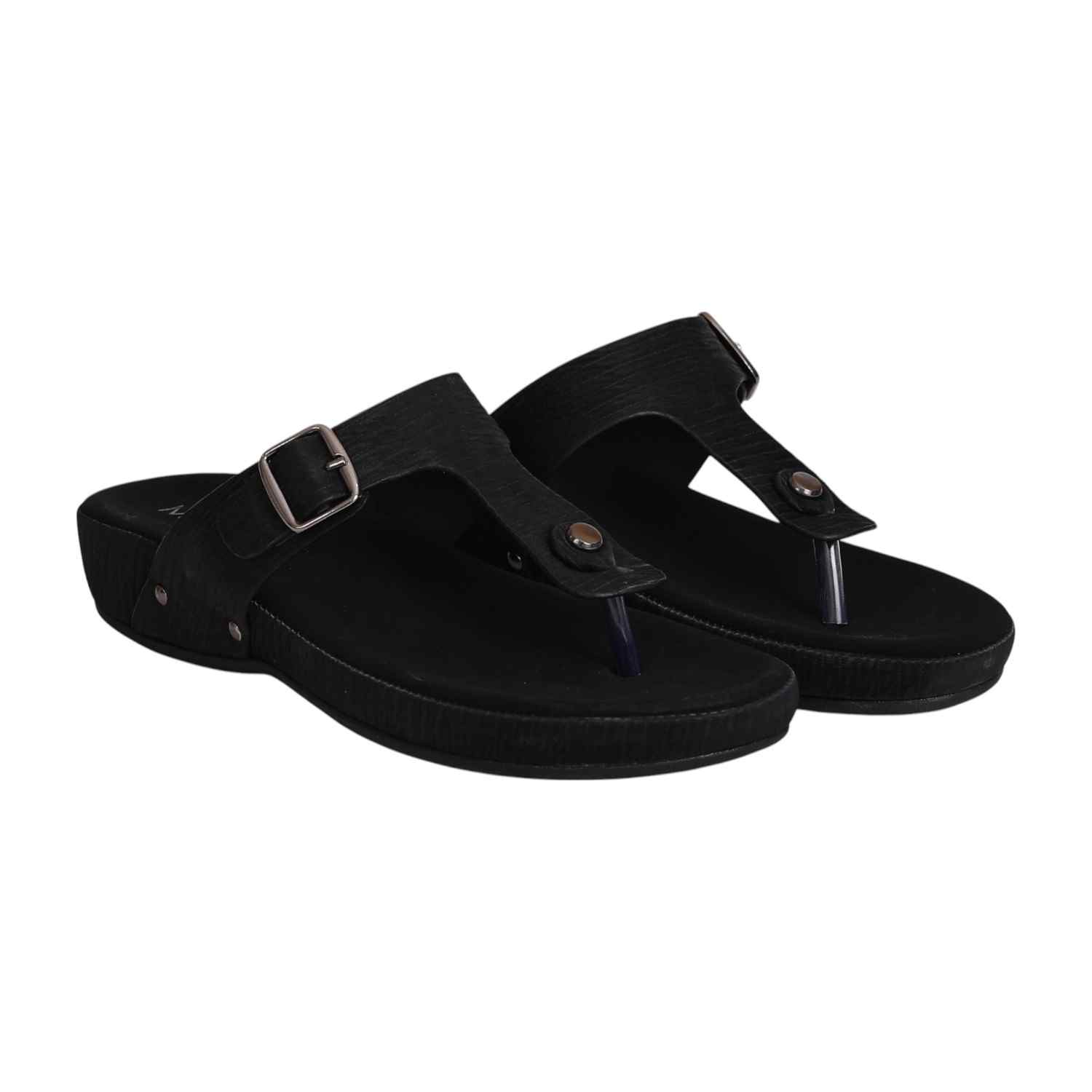 Women Black Buckle Slip on Sandals