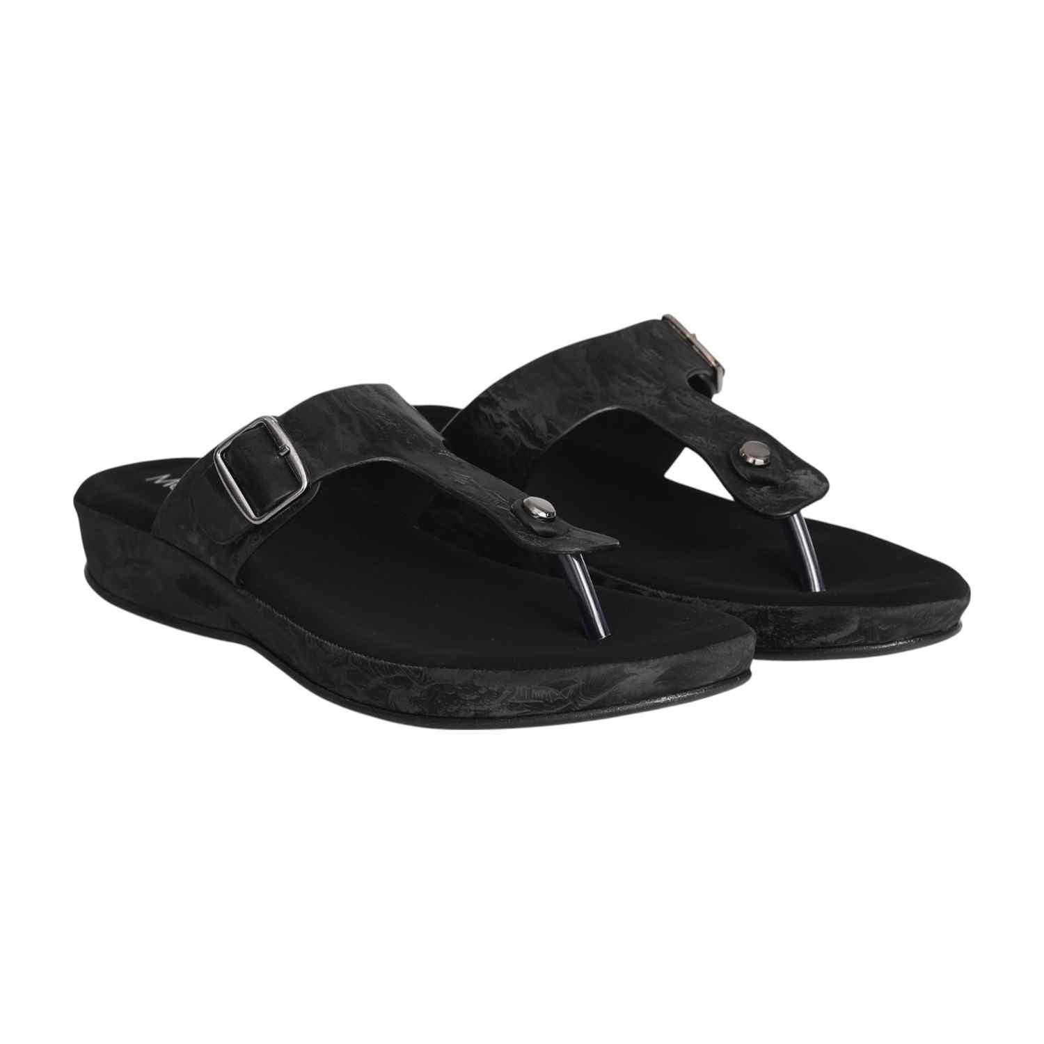 Women Black Marble Comfort Thong sandal