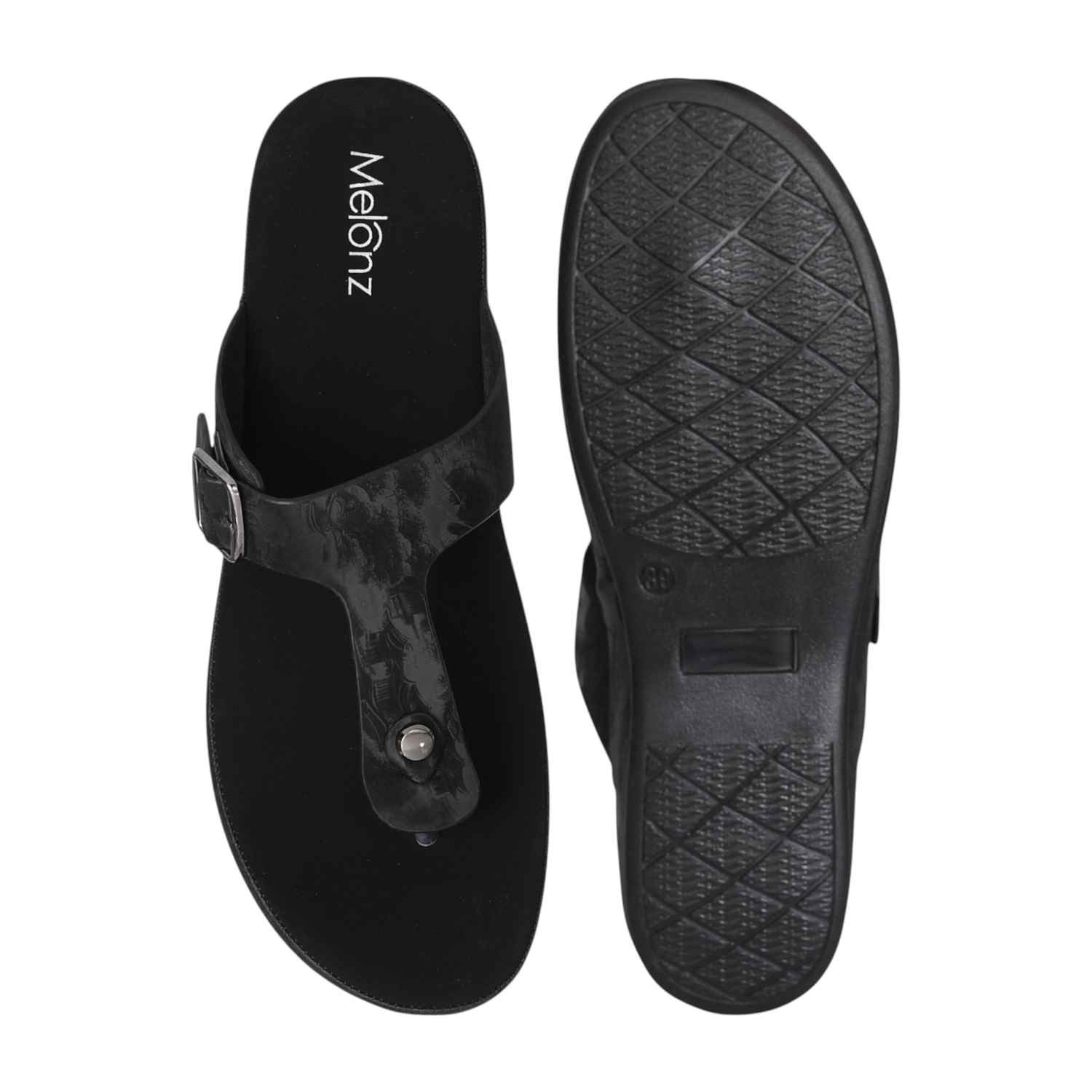 Women Black Marble Comfort Thong sandal