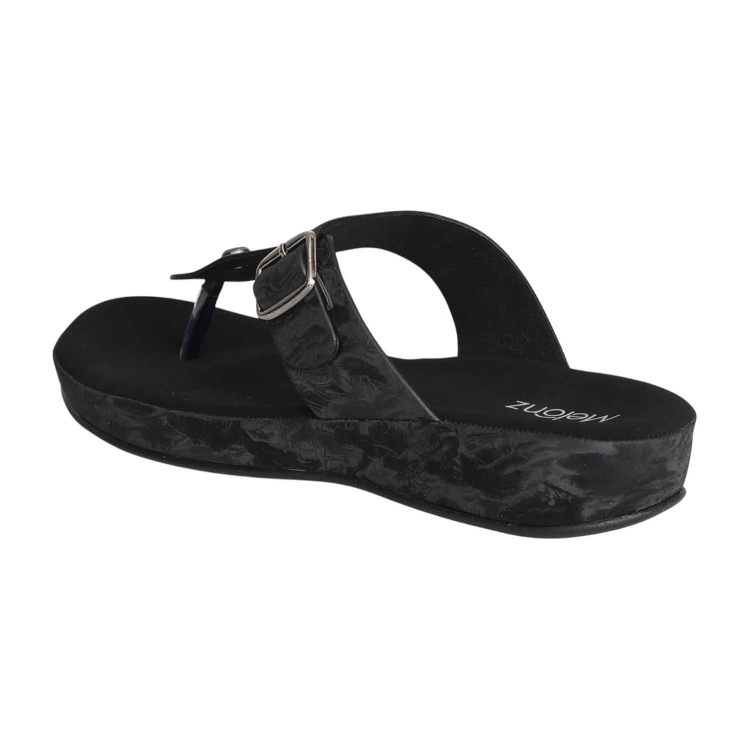 Women Black Marble Comfort Thong sandal