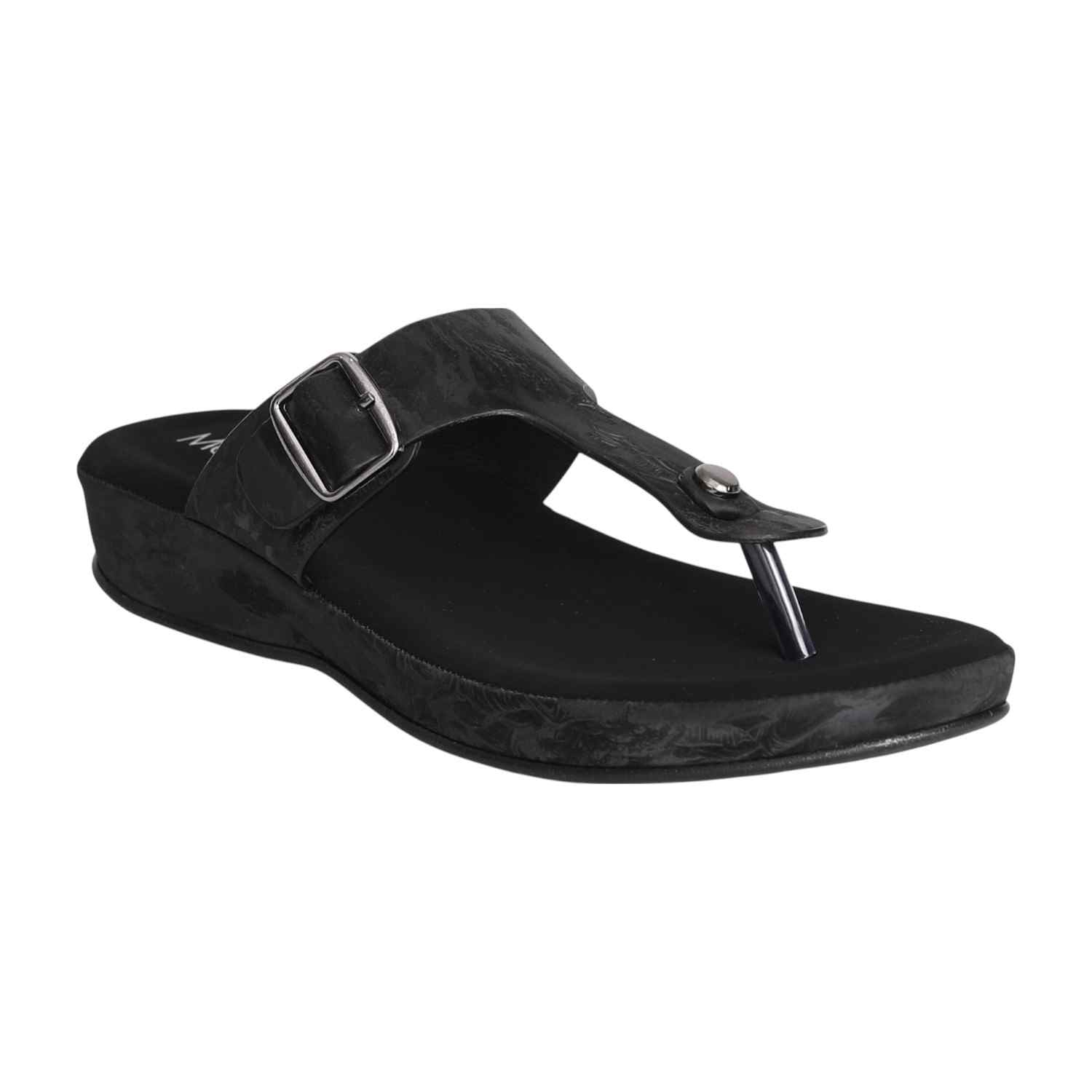 Women Black Marble Comfort Thong sandal