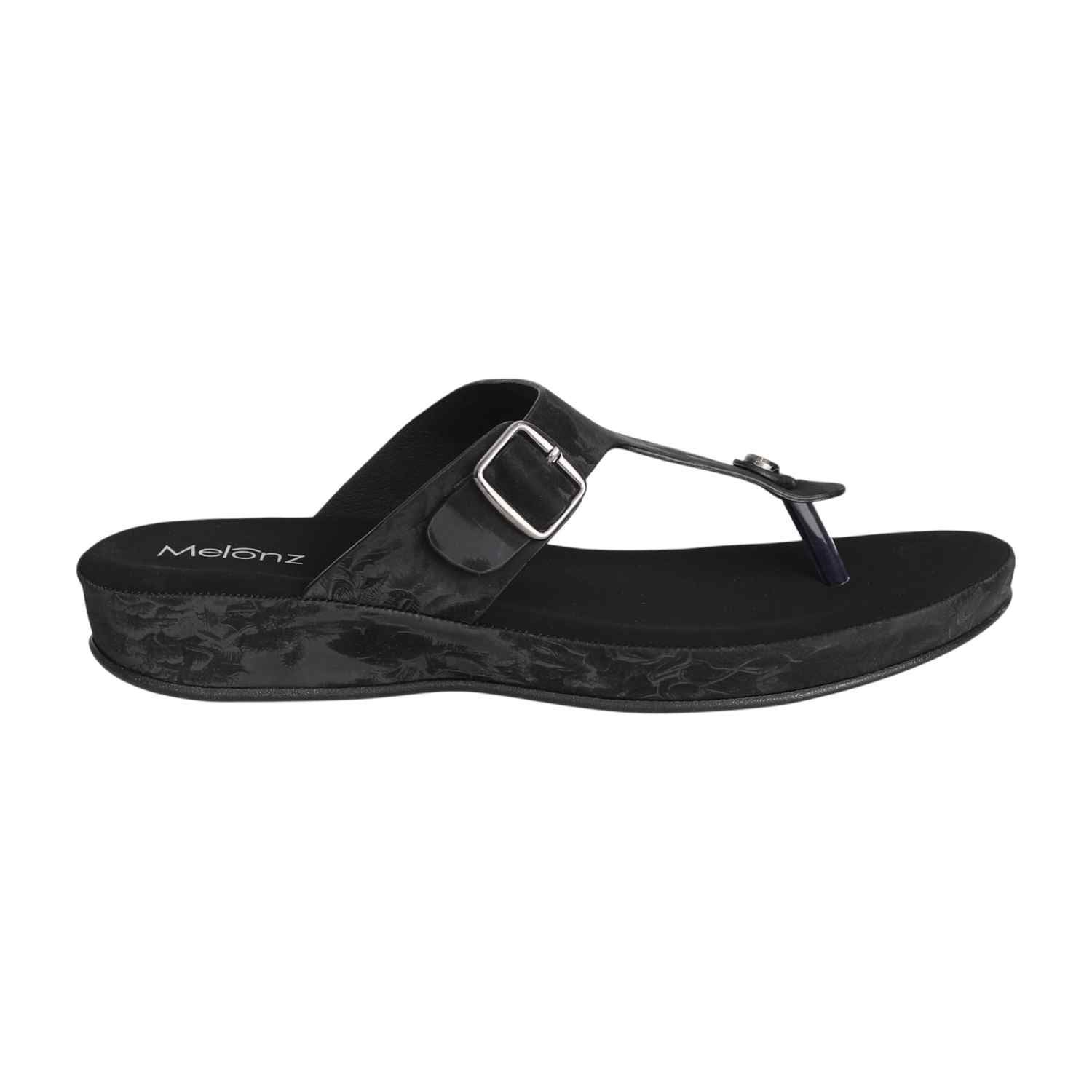 Women Black Marble Comfort Thong sandal