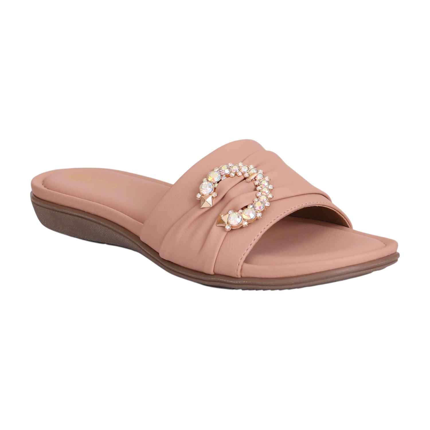 Women Embellished Nude Colored Slip On
