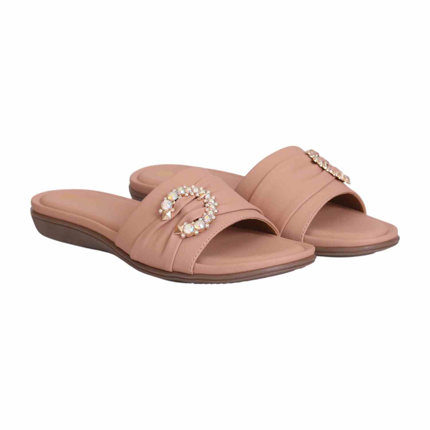 Women Embellished Nude Colored Slip On