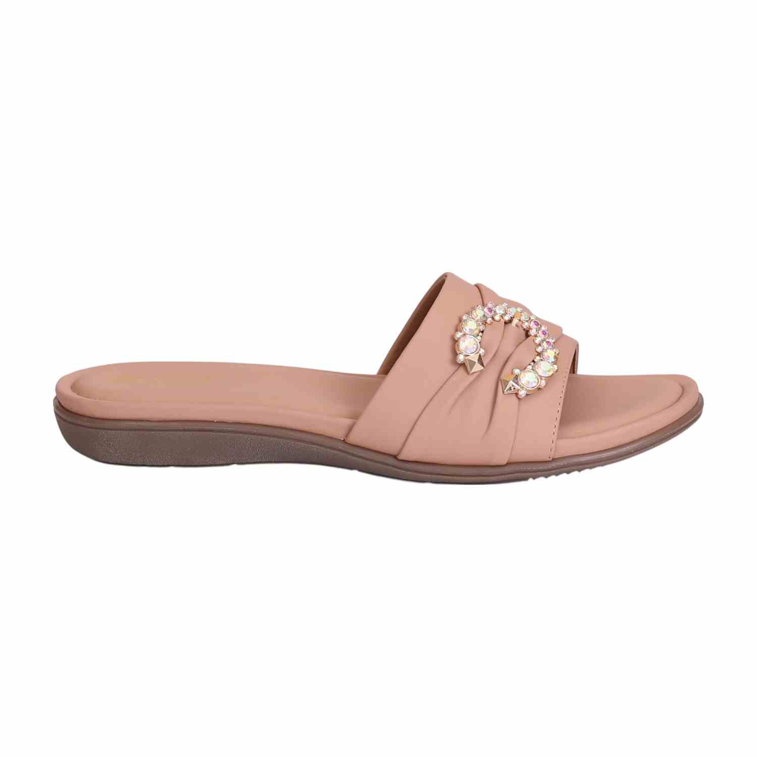 Women Embellished Nude Colored Slip On