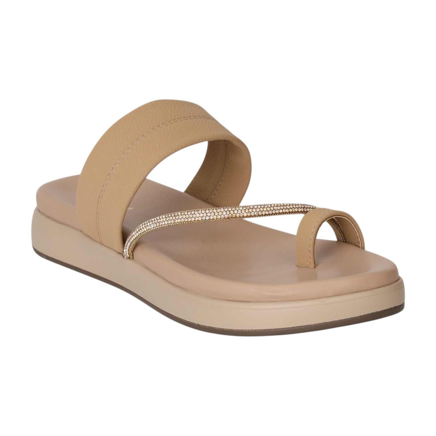 Women Beige Sleek Strap Flats