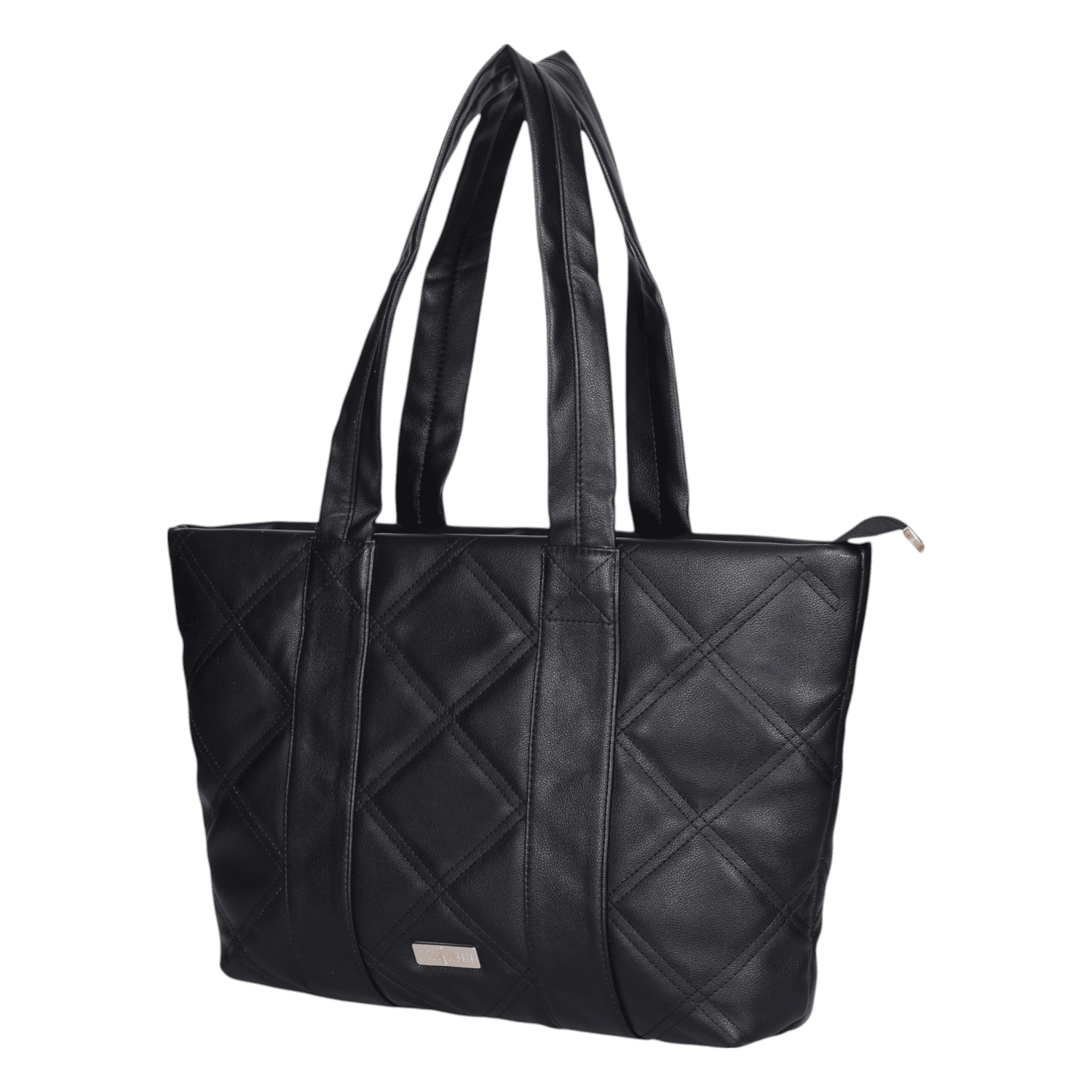 Ninaa Rossie Classic Black Quilted Top-Zip Shoulder Tote