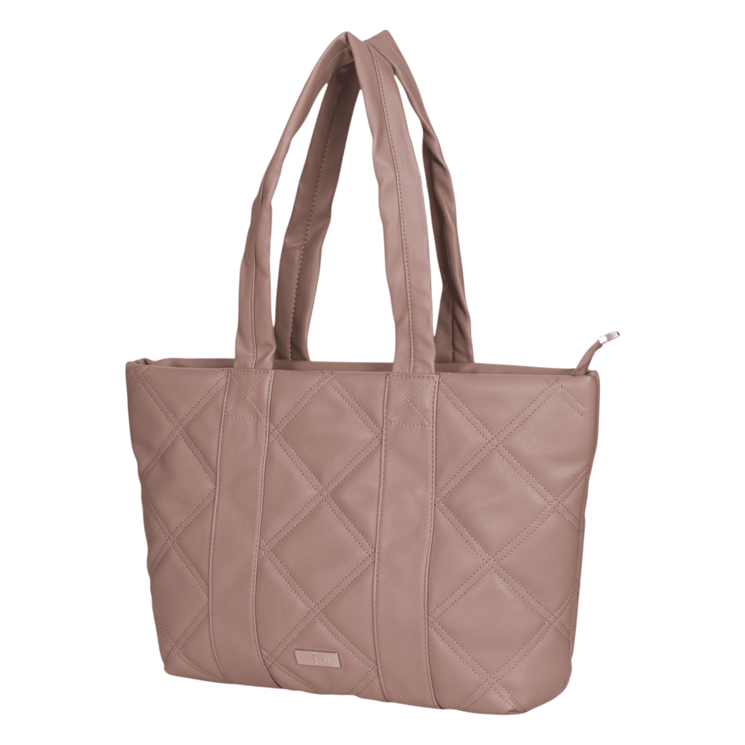 Ninaa Rossie Classic Beige Quilted Top-Zip Shoulder Tote