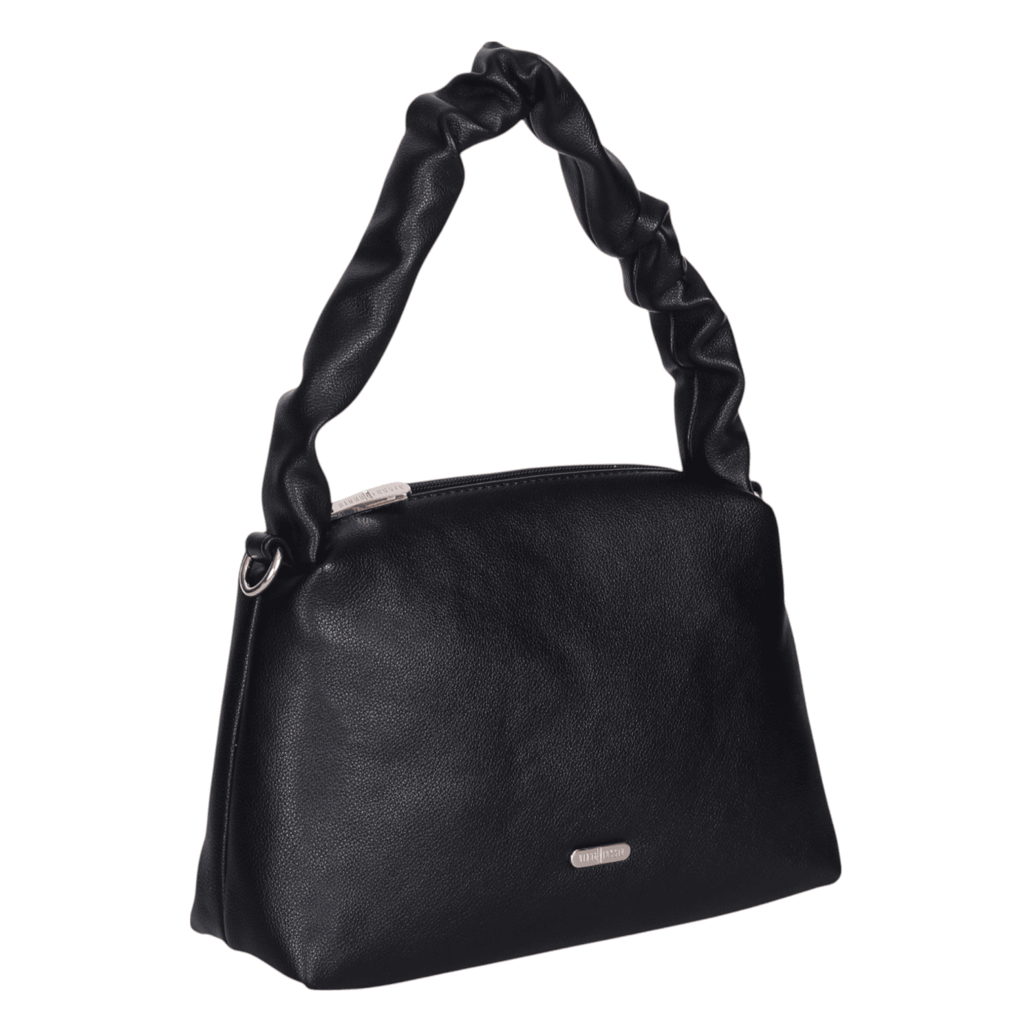 Ninaa Rossie Chic Black Ruched Handle Shoulder Bag with Detachable Strap