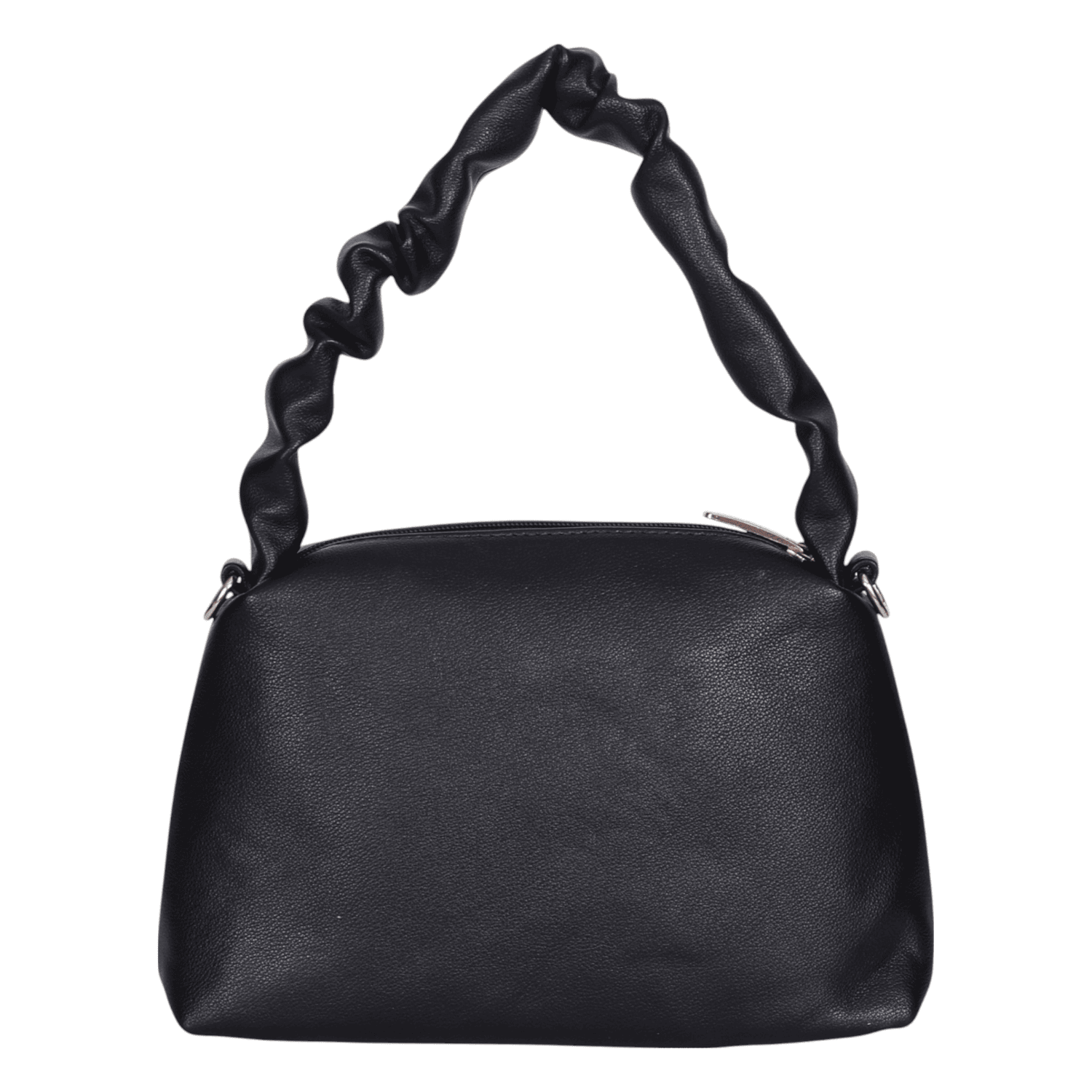 Ninaa Rossie Chic Black Ruched Handle Shoulder Bag with Detachable Strap