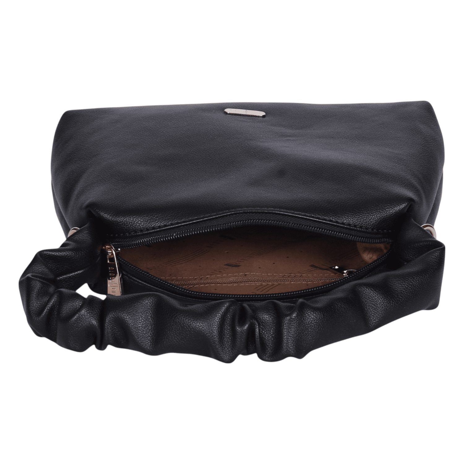 Ninaa Rossie Chic Black Ruched Handle Shoulder Bag with Detachable Strap