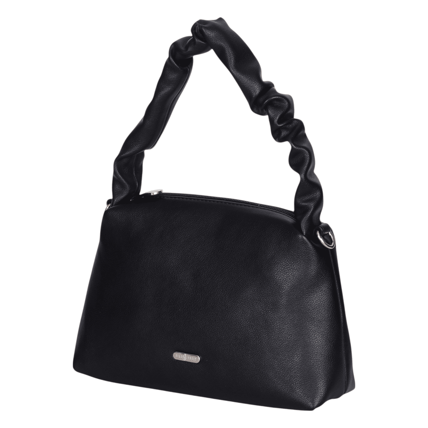 Ninaa Rossie Chic Black Ruched Handle Shoulder Bag with Detachable Strap
