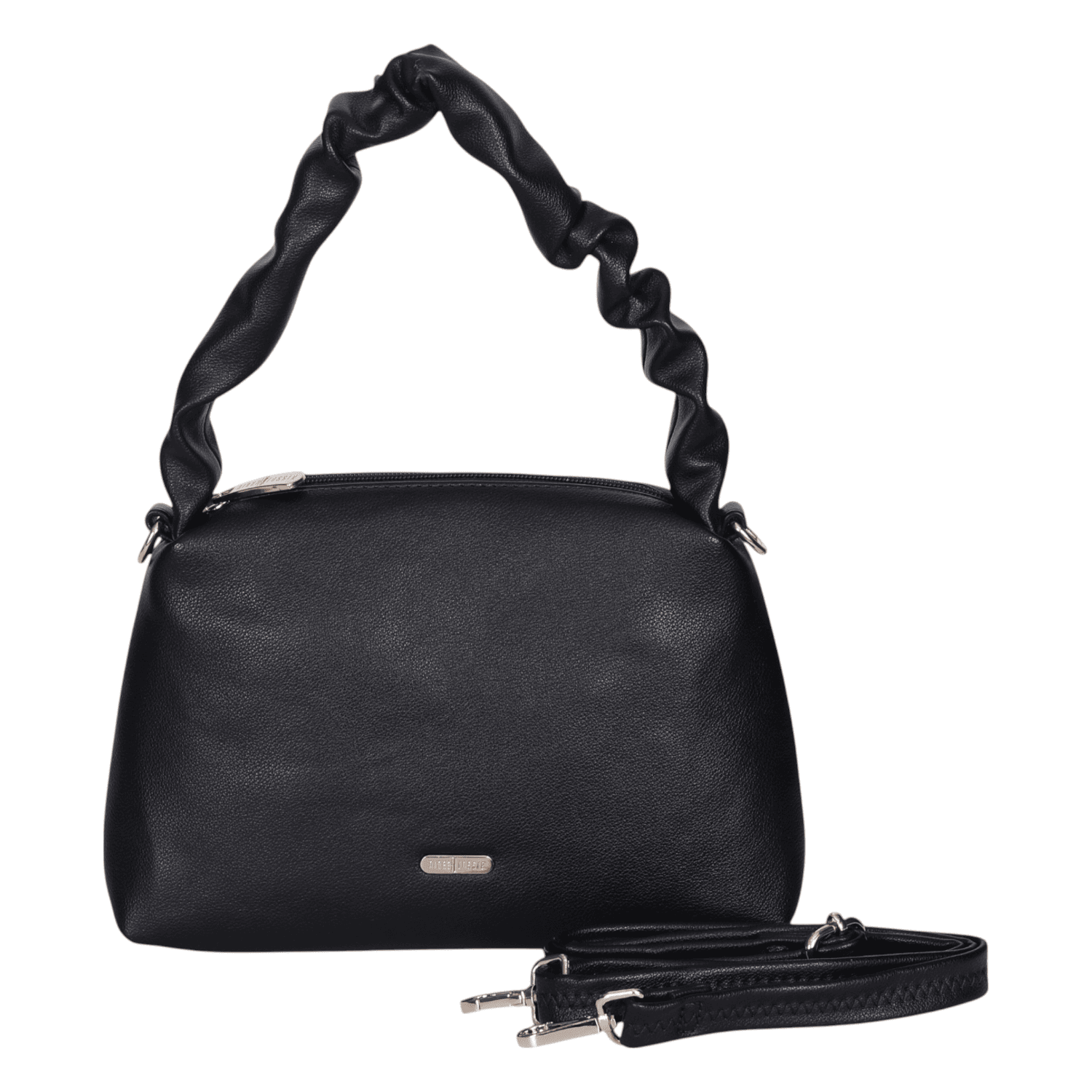 Ninaa Rossie Chic Black Ruched Handle Shoulder Bag with Detachable Strap