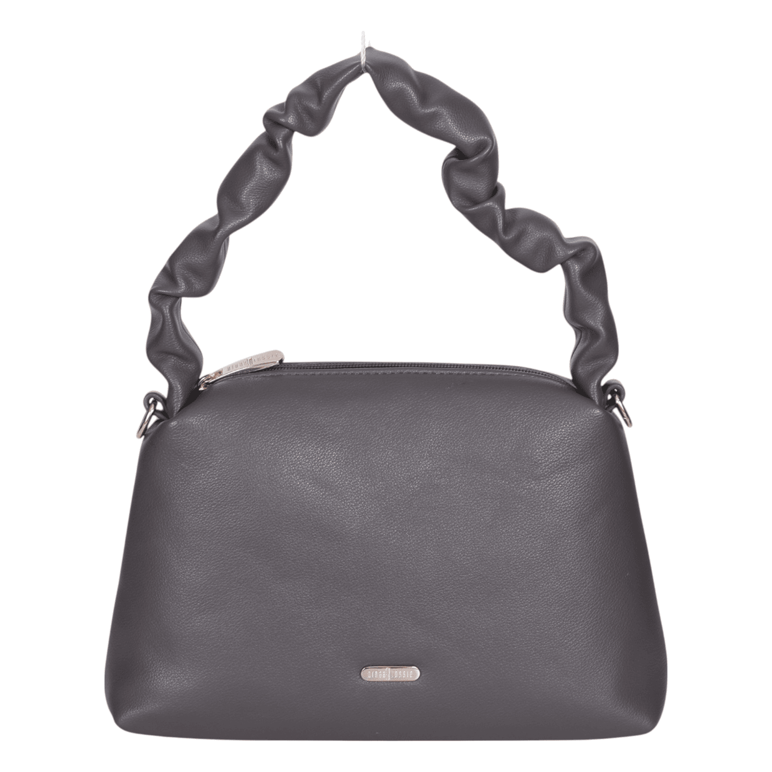 Ninaa Rossie Chic Grey Ruched Handle Shoulder Bag with Detachable Strap