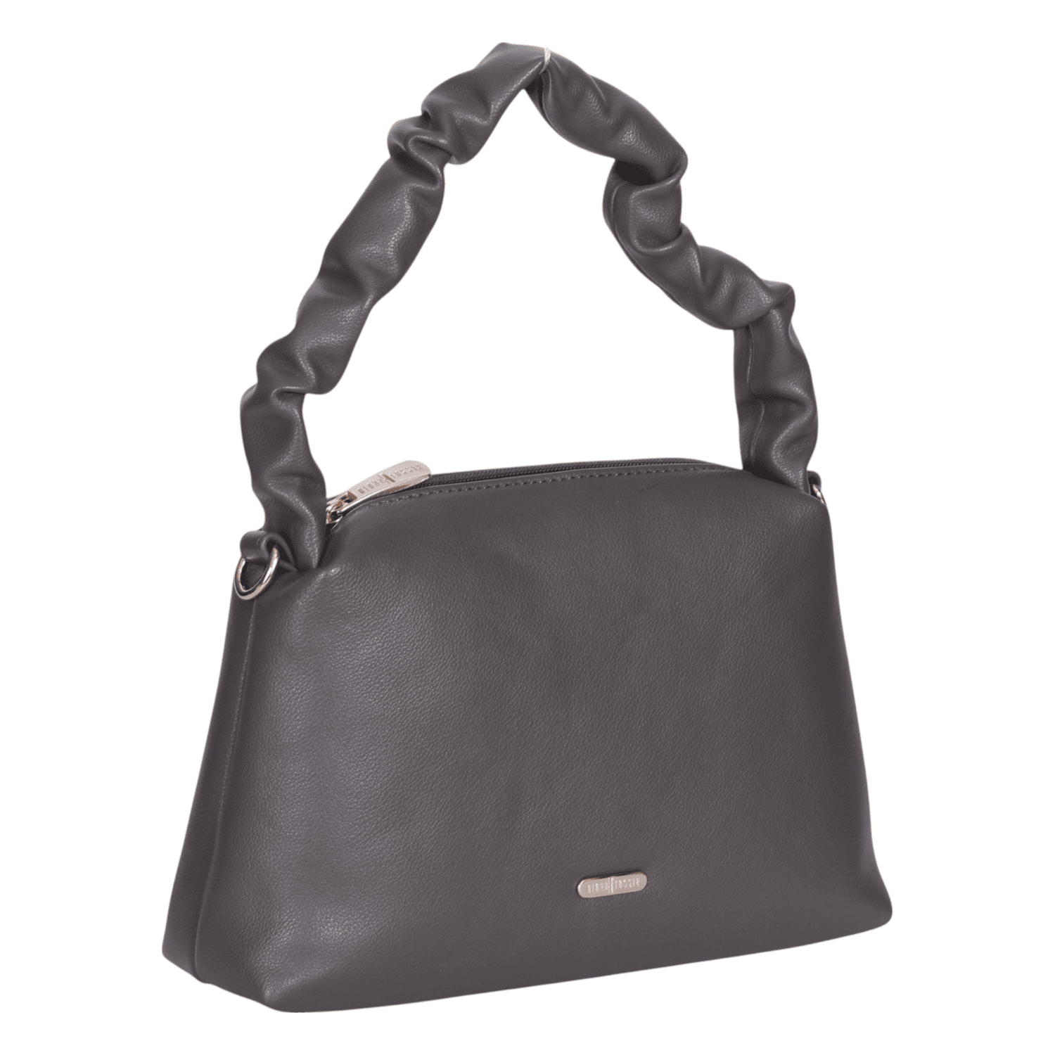 Ninaa Rossie Chic Grey Ruched Handle Shoulder Bag with Detachable Strap