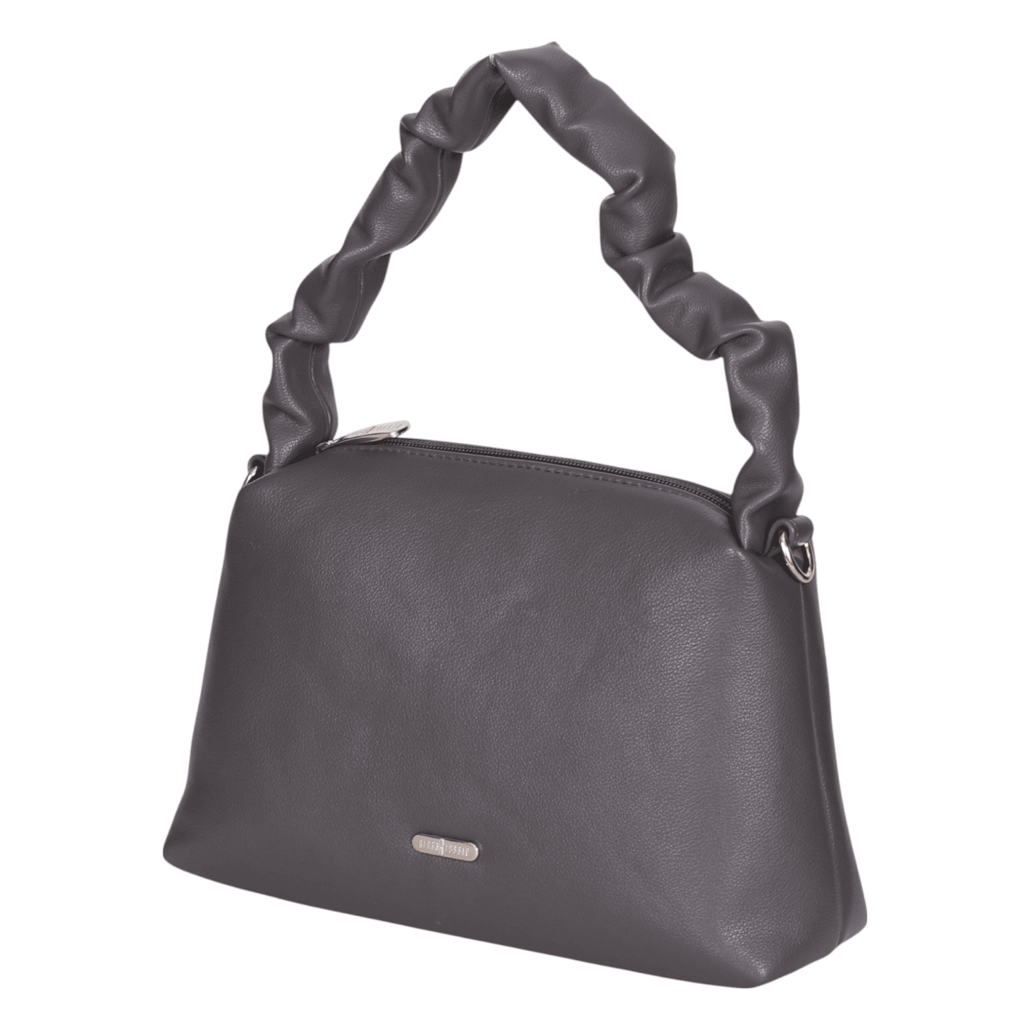 Ninaa Rossie Chic Grey Ruched Handle Shoulder Bag with Detachable Strap
