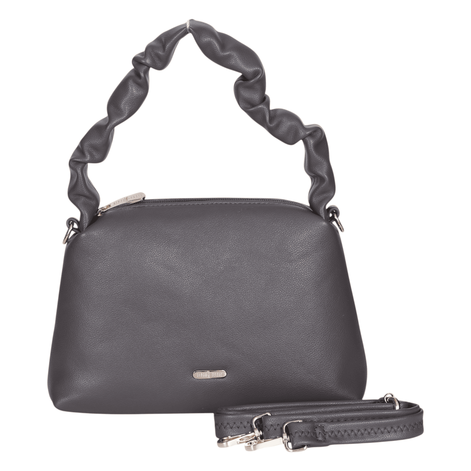 Ninaa Rossie Chic Grey Ruched Handle Shoulder Bag with Detachable Strap