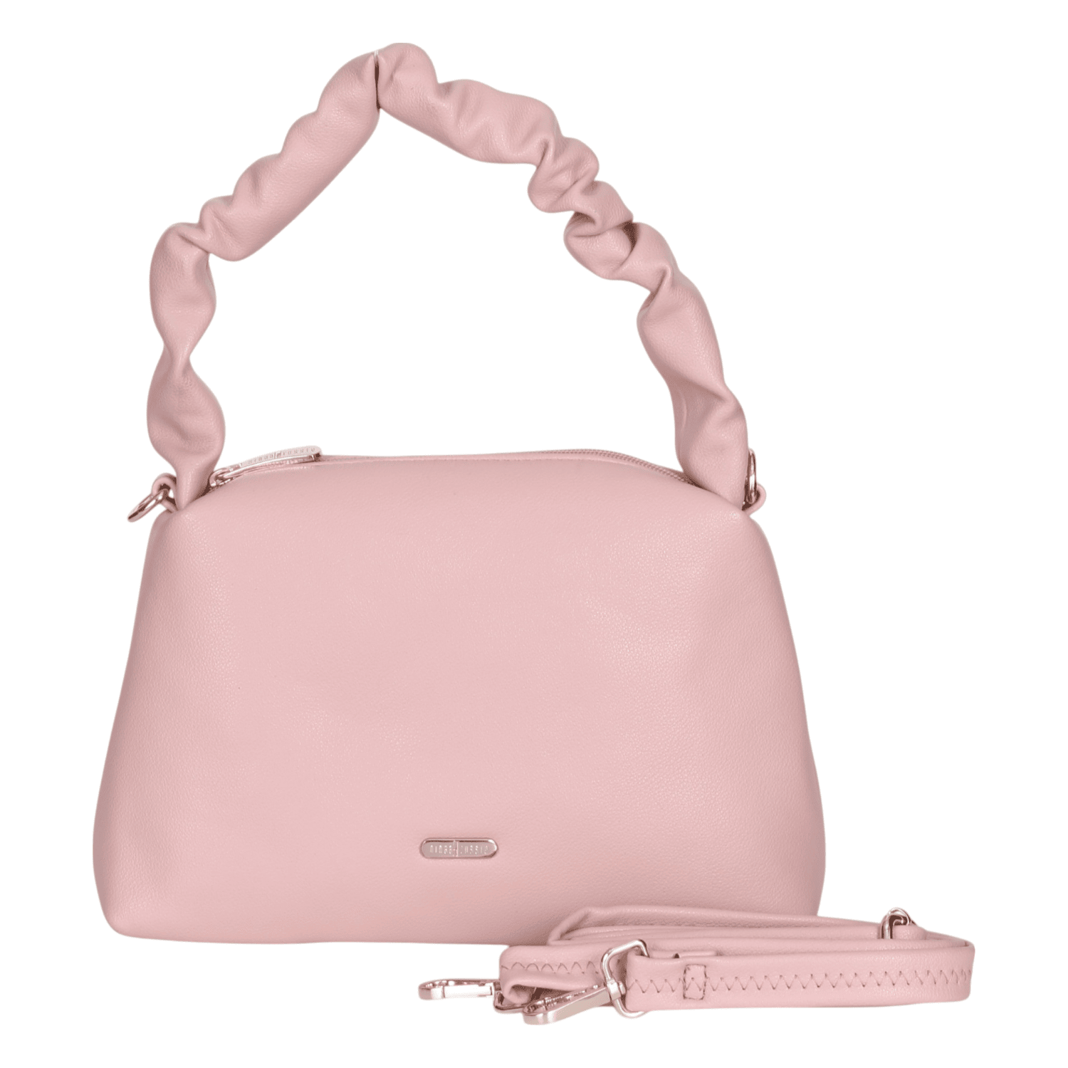 Ninaa Rossie Chic Pink Ruched Handle Shoulder Bag with Detachable Strap