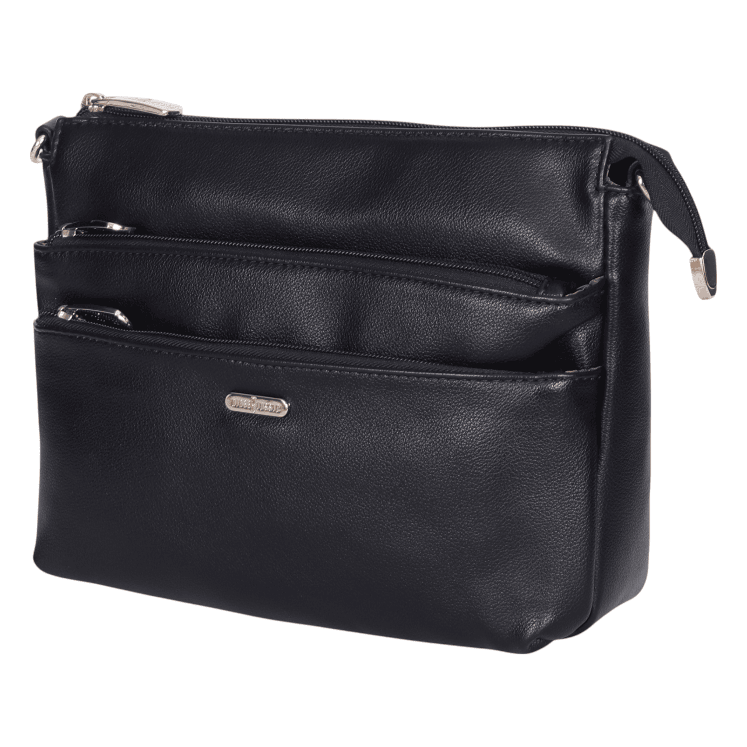 Ninaa Rossie Organized Black Multi-Pocket Crossbody Bag with Detachable Strap