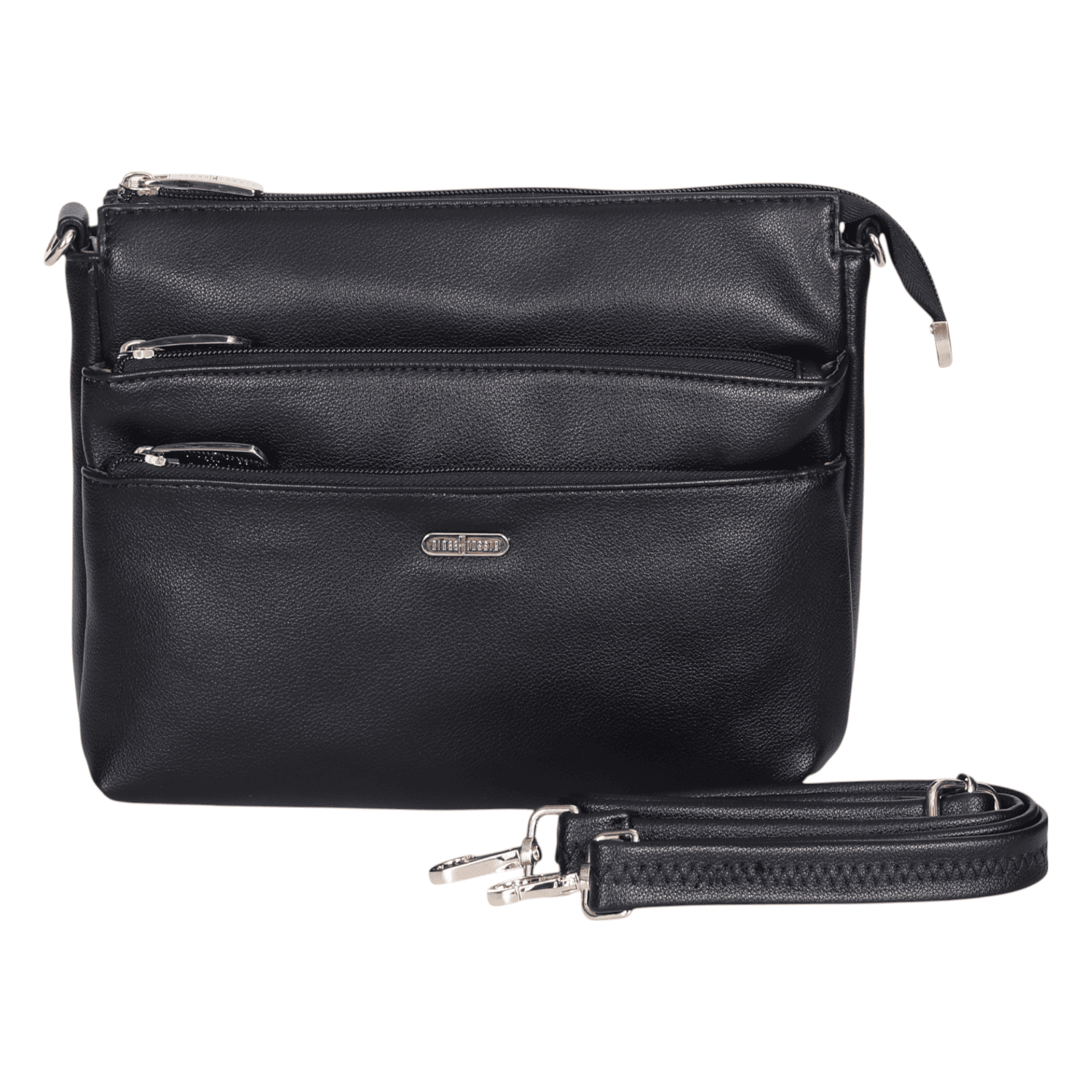Ninaa Rossie Organized Black Multi-Pocket Crossbody Bag with Detachable Strap