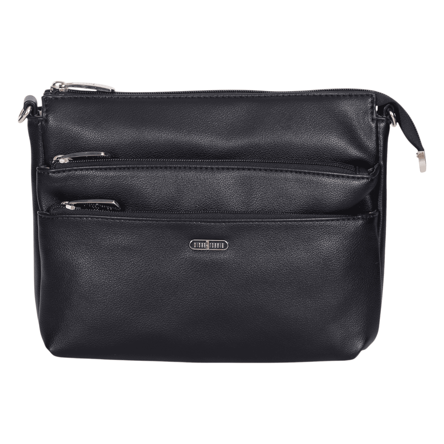 Ninaa Rossie Organized Black Multi-Pocket Crossbody Bag with Detachable Strap