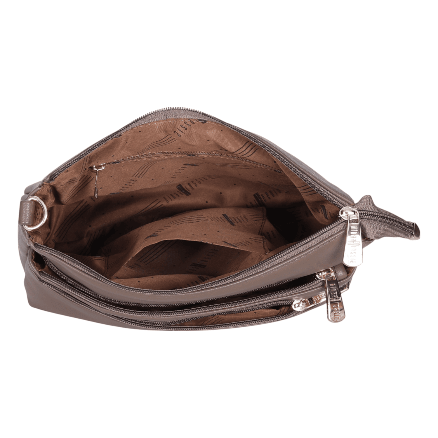 Ninaa Rossie Organized Brown Multi-Pocket Crossbody Bag with Detachable Strap