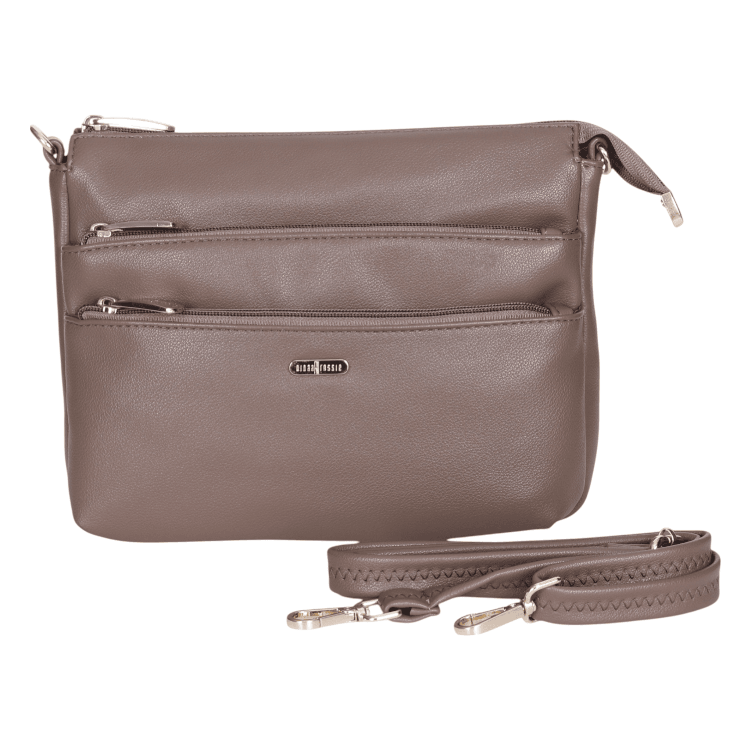 Ninaa Rossie Organized Brown Multi-Pocket Crossbody Bag with Detachable Strap