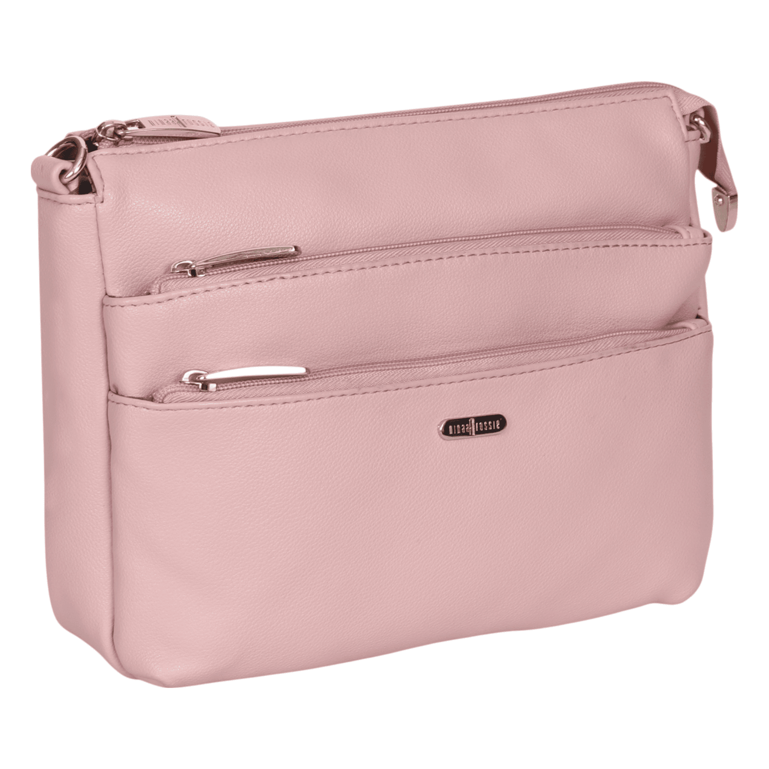 Ninaa Rossie Organized Pink Multi-Pocket Crossbody Bag with Detachable Strap