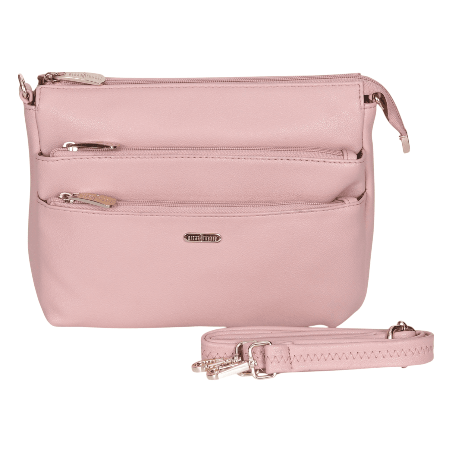 Ninaa Rossie Organized Pink Multi-Pocket Crossbody Bag with Detachable Strap