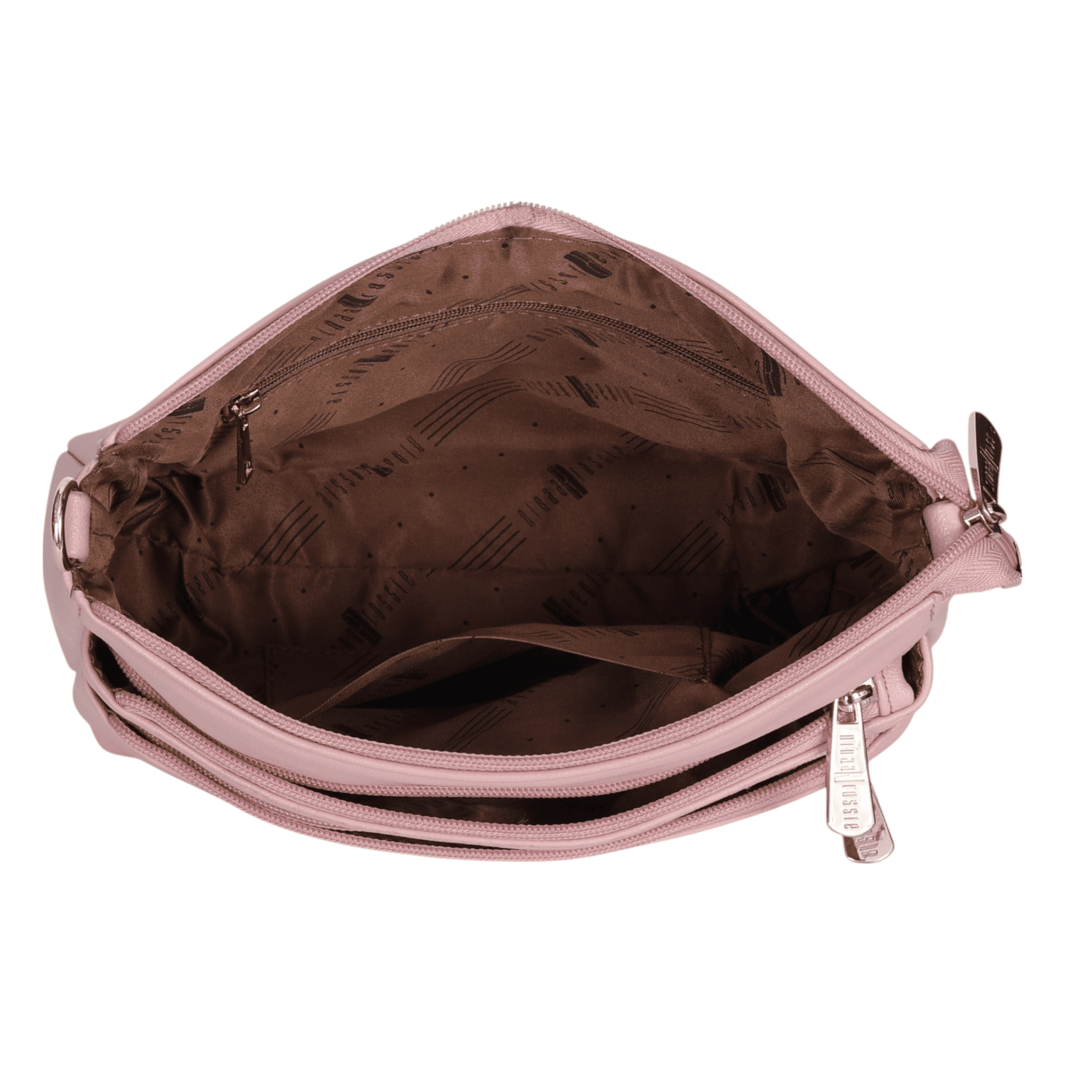 Ninaa Rossie Organized Pink Multi-Pocket Crossbody Bag with Detachable Strap