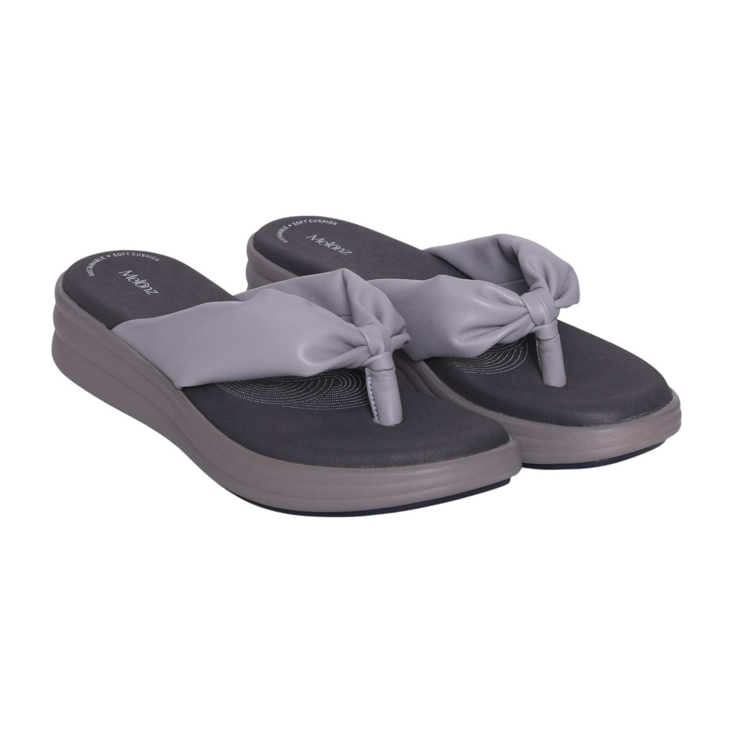 Women's Grey Knotted Strap Wedge Flip-Flops