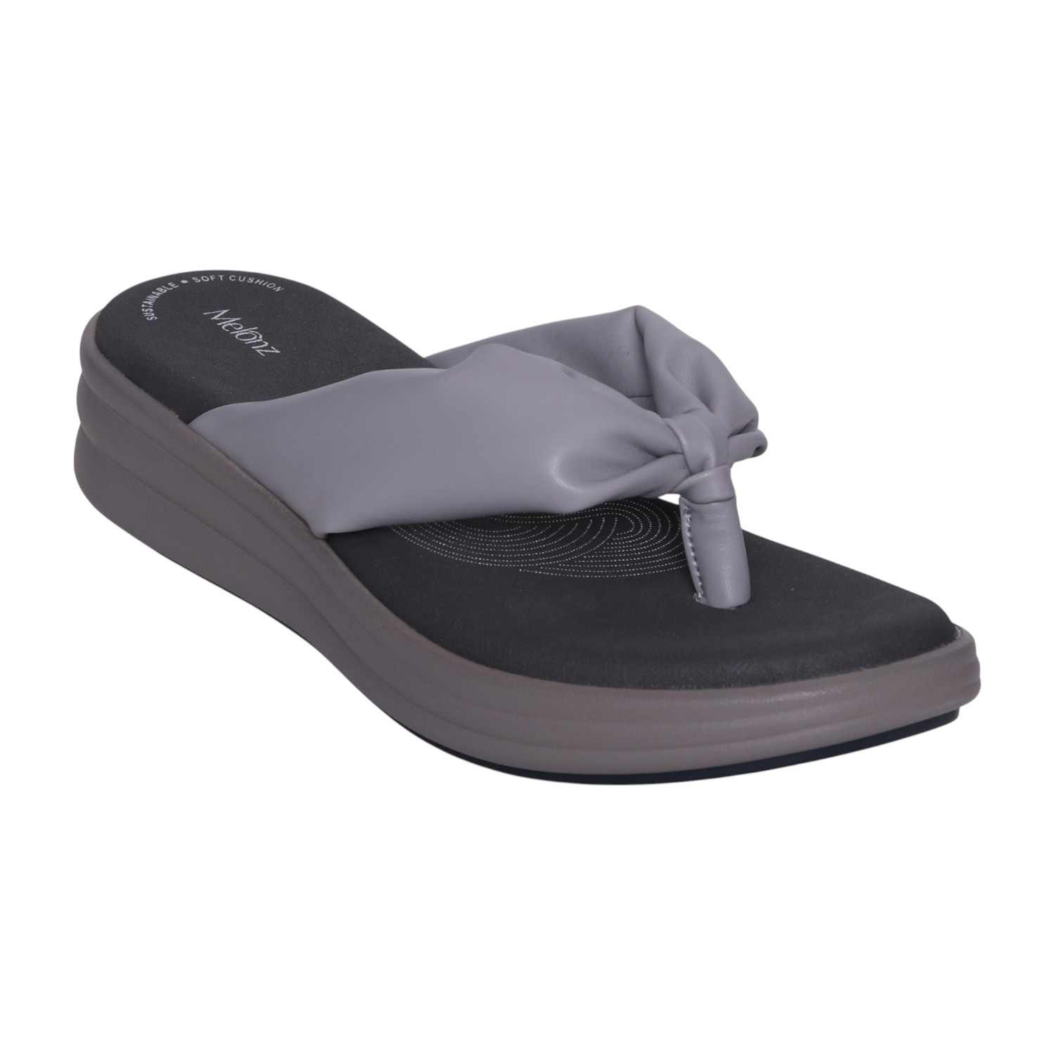Women's Grey Knotted Strap Wedge Flip-Flops