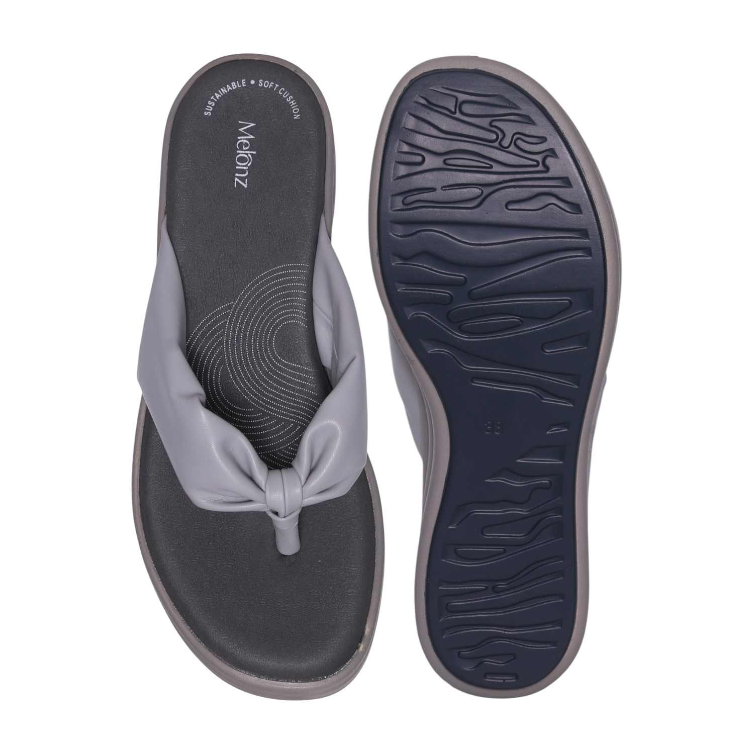 Women's Grey Knotted Strap Wedge Flip-Flops