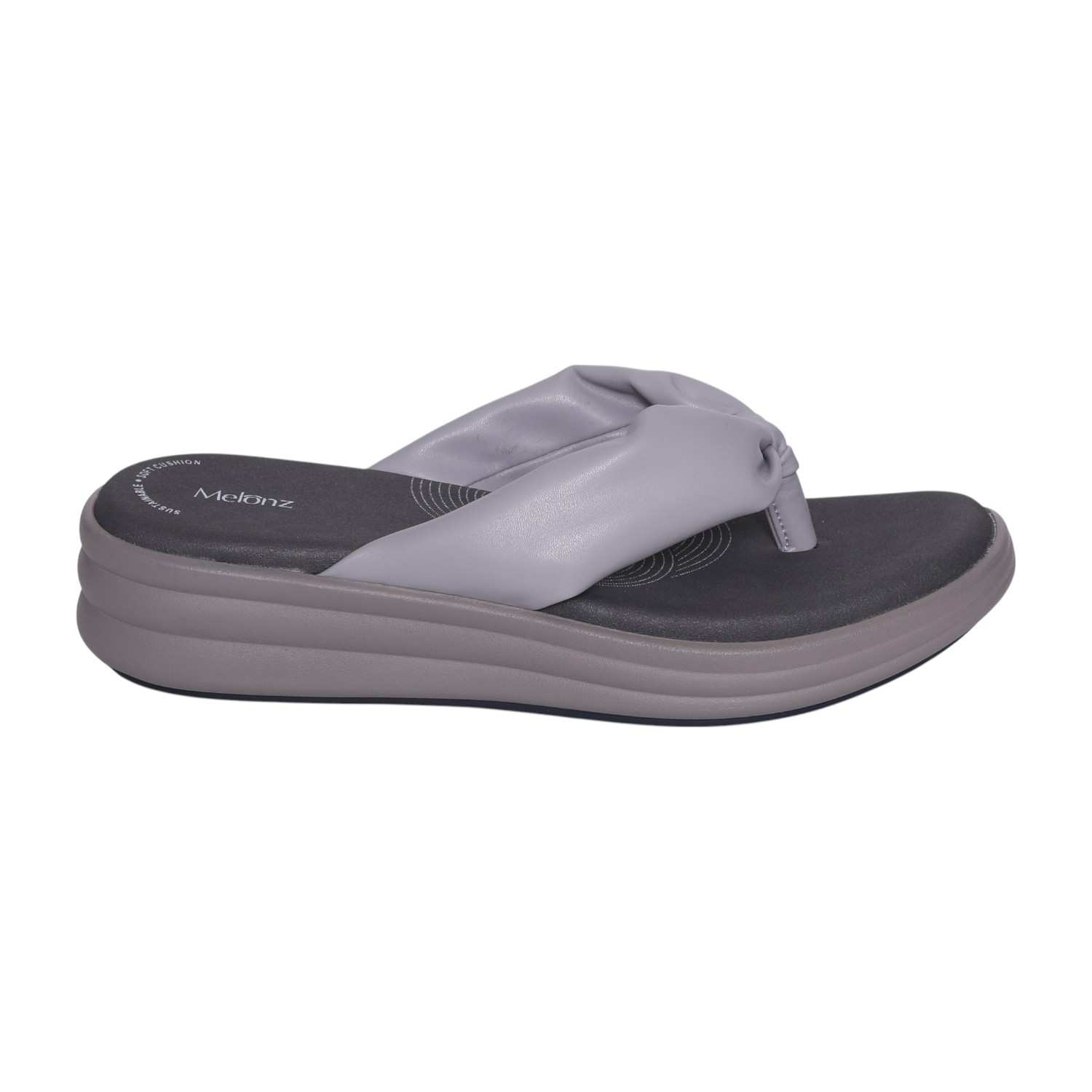 Women's Grey Knotted Strap Wedge Flip-Flops